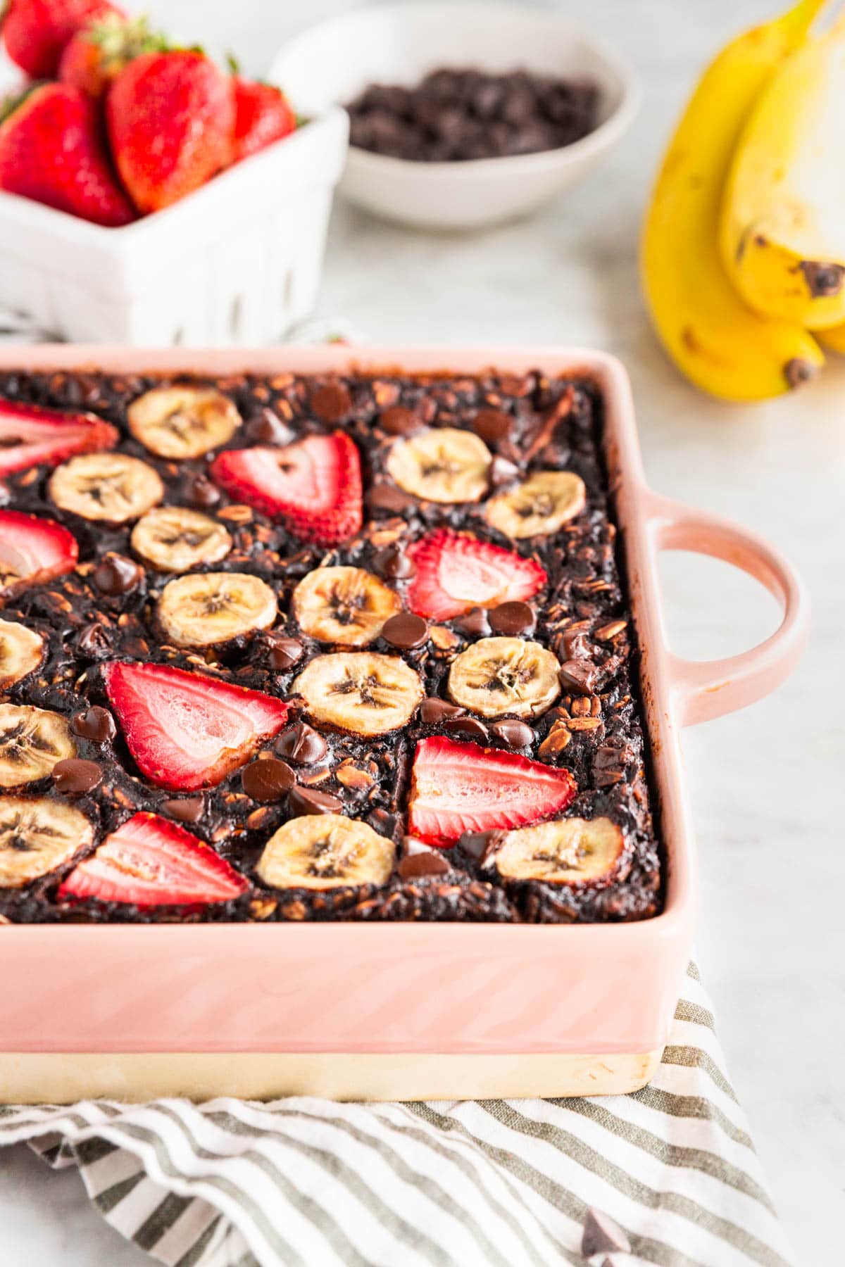 Gluten-Free Chocolate Strawberry Banana Baked Oatmeal
