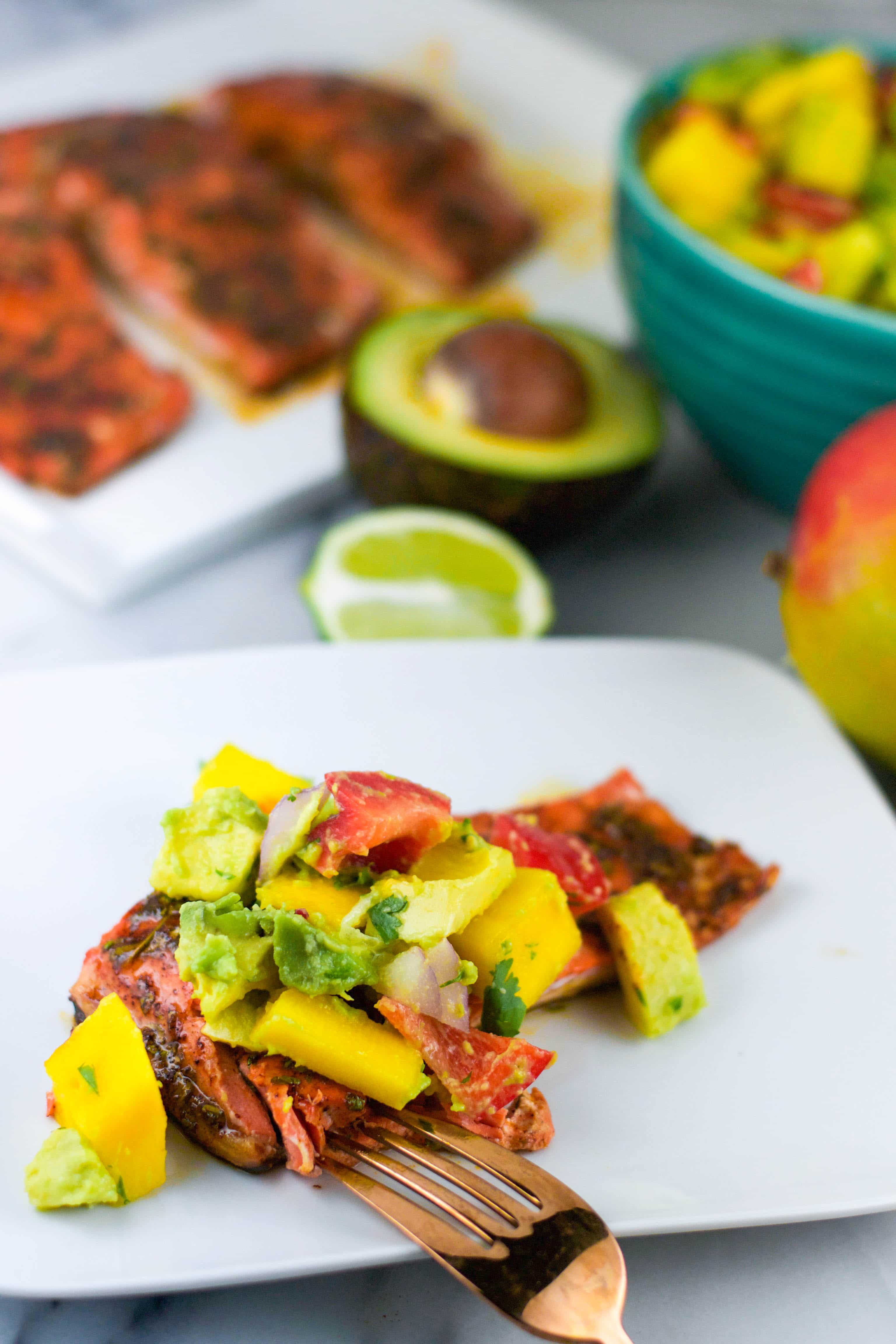 Honey Glazed Salmon with Mango Avocado Salsa