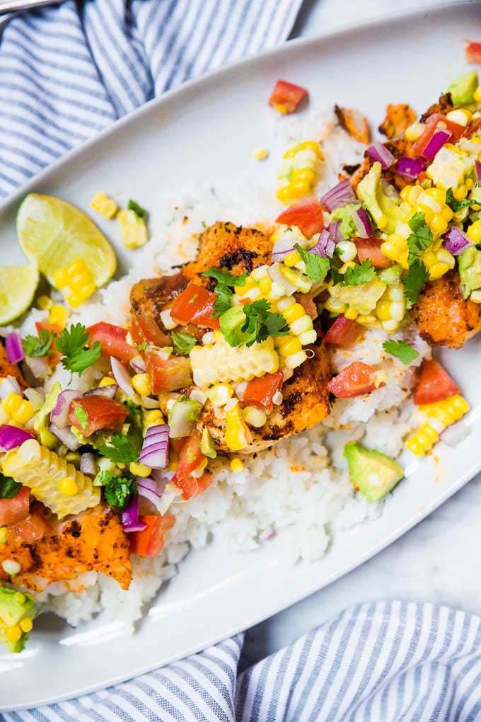 Blackened Cod with Avocado Corn Salsa