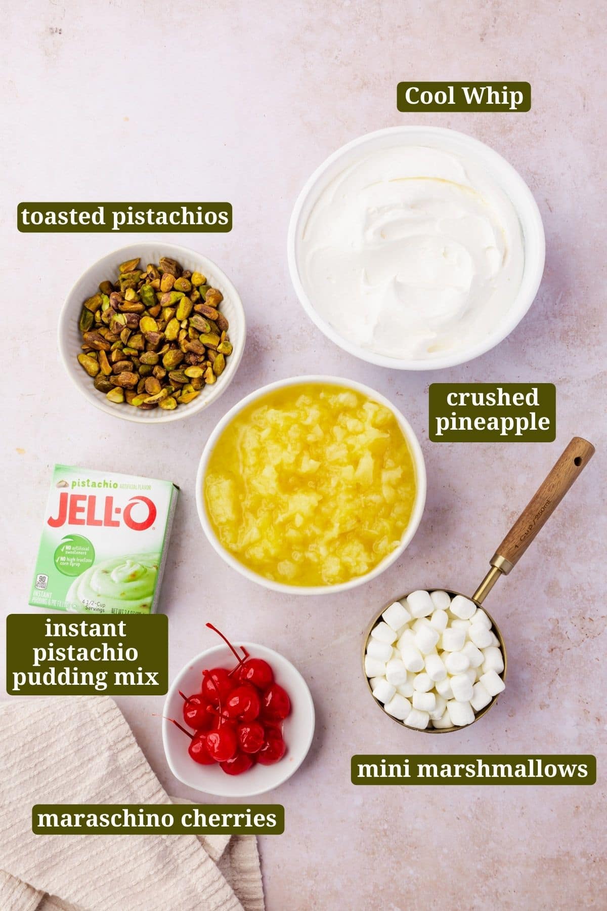 Ingredients for making watergate salad.