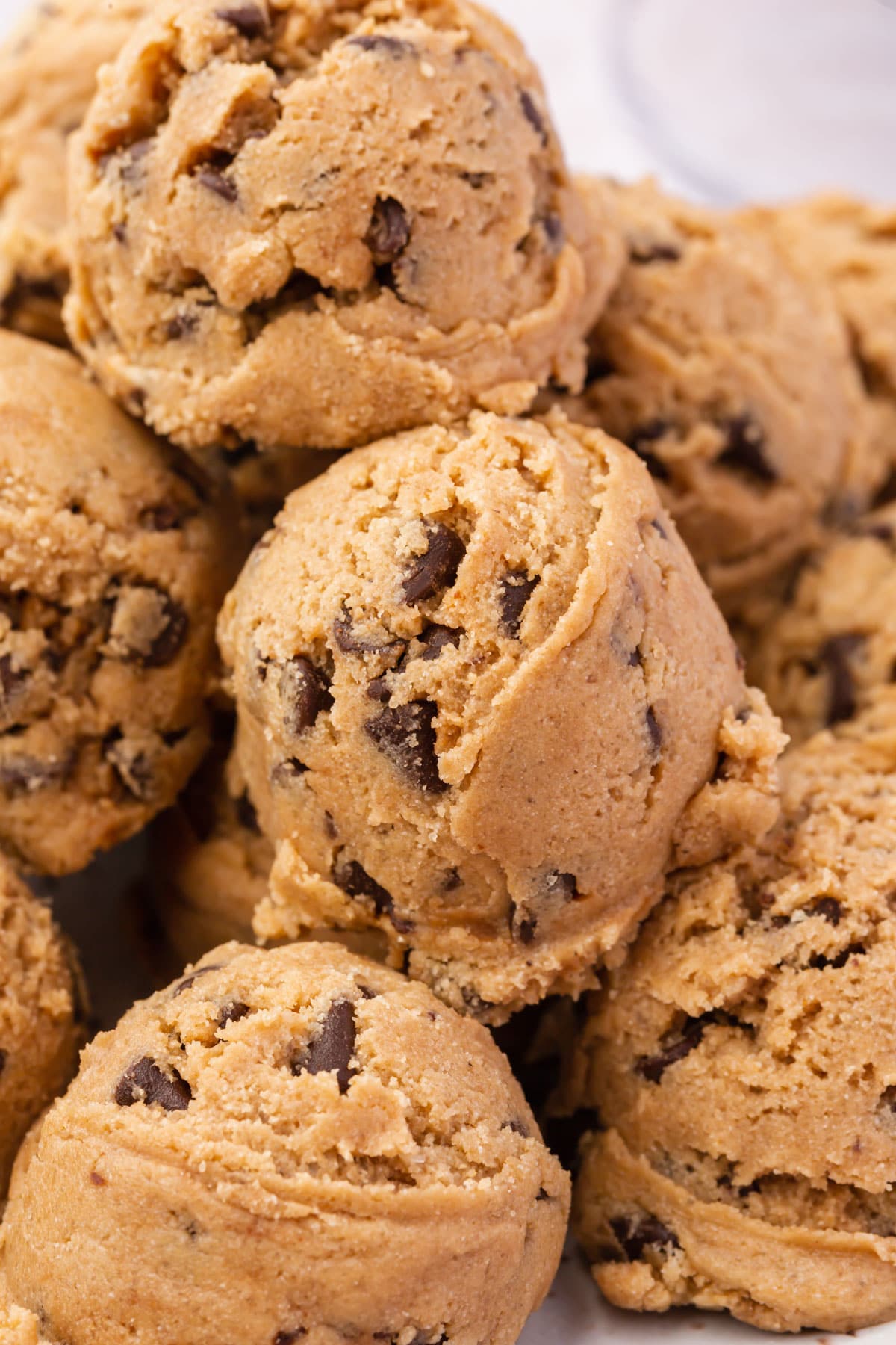 A plate of gluten-free edible cookie dough balls.