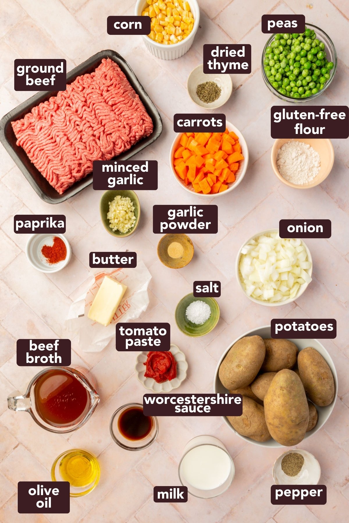 Image of ingredients for gluten-free shepherd's pie.
