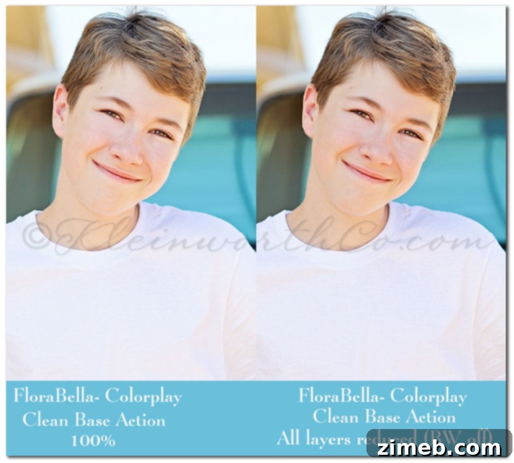 Clean Base - FloraBella Colorplay set Comparison of Clean Base action before and after layer adjustments with FloraBella Colorplay