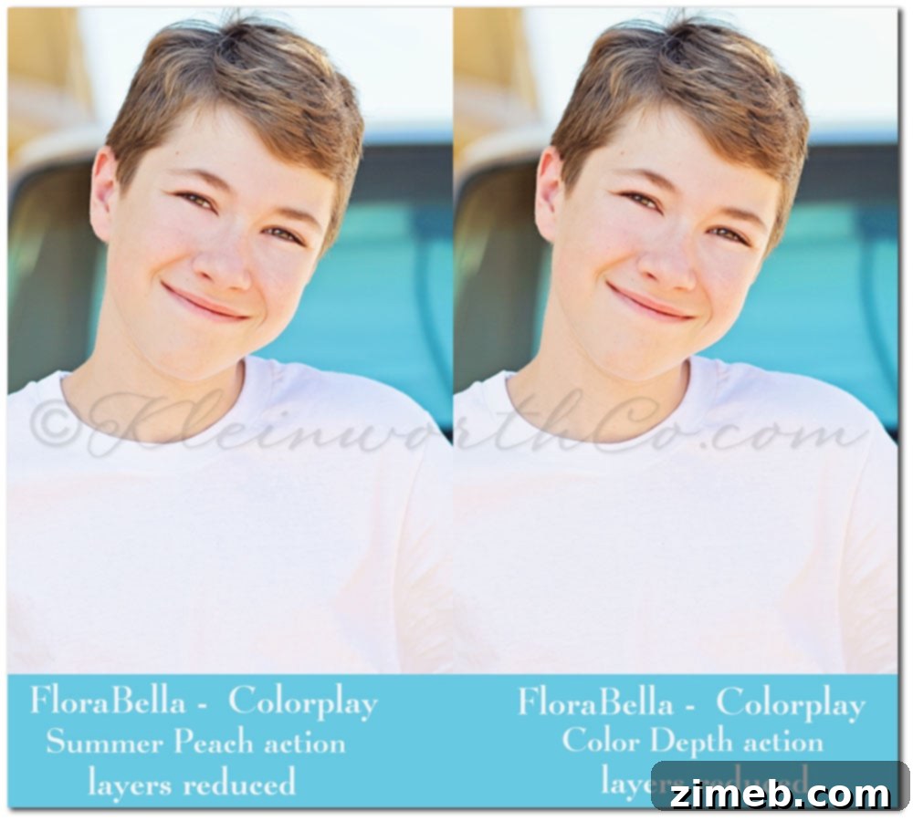 Summer Peach Color Depth - FloraBella Colorplay set FloraBella Colorplay Summer Peach and Color Depth actions applied to portrait