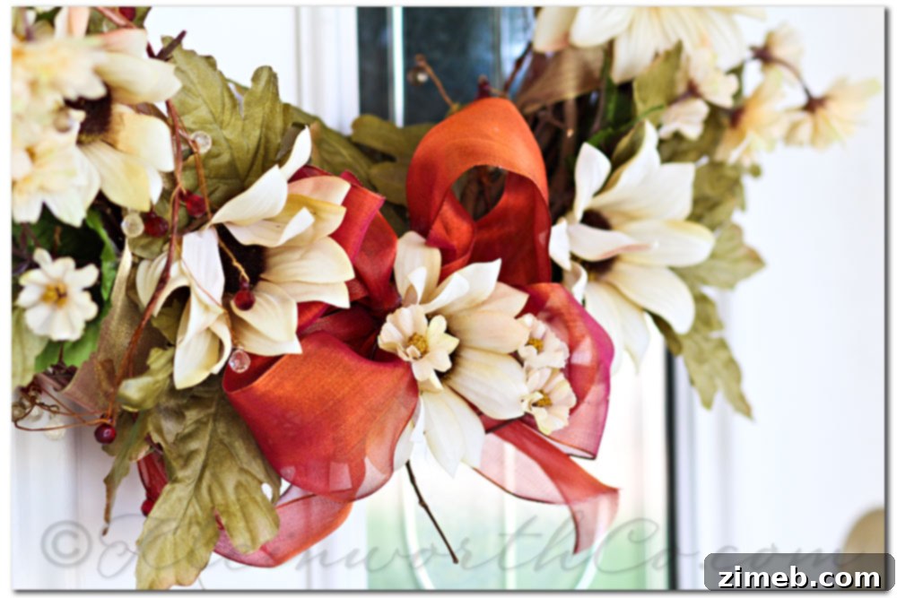 Golden Sheen Burnt Orange Ribbon on Wreath Early Fall Wreath, Sunflower Wreath, Burnt Orange Ribbon