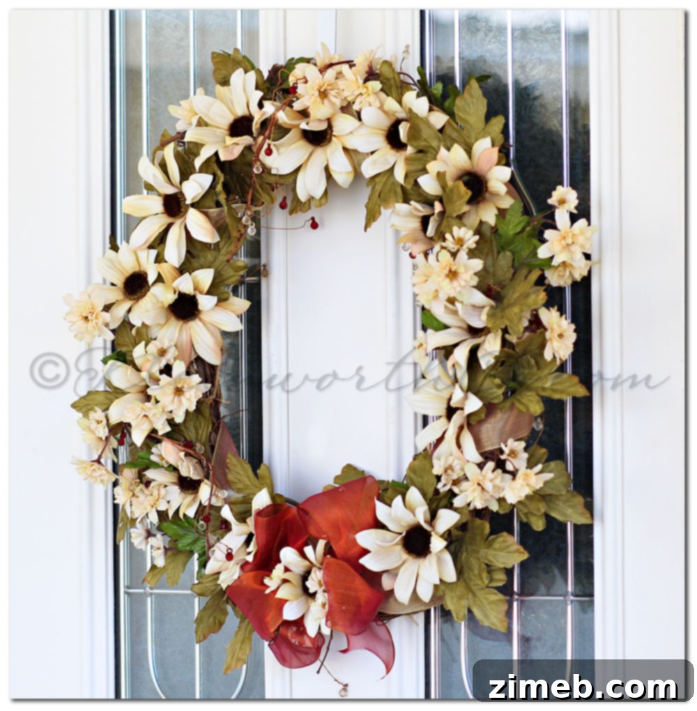 Autumn Wreath on Front Door Early Fall Wreath, Sunflower Wreath, Autumn Home Decor