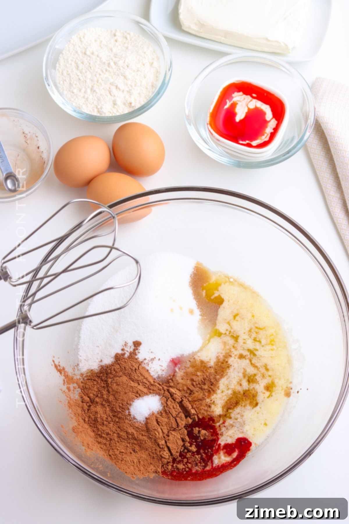 How to make the brownie layer for red velvet cream cheese brownies