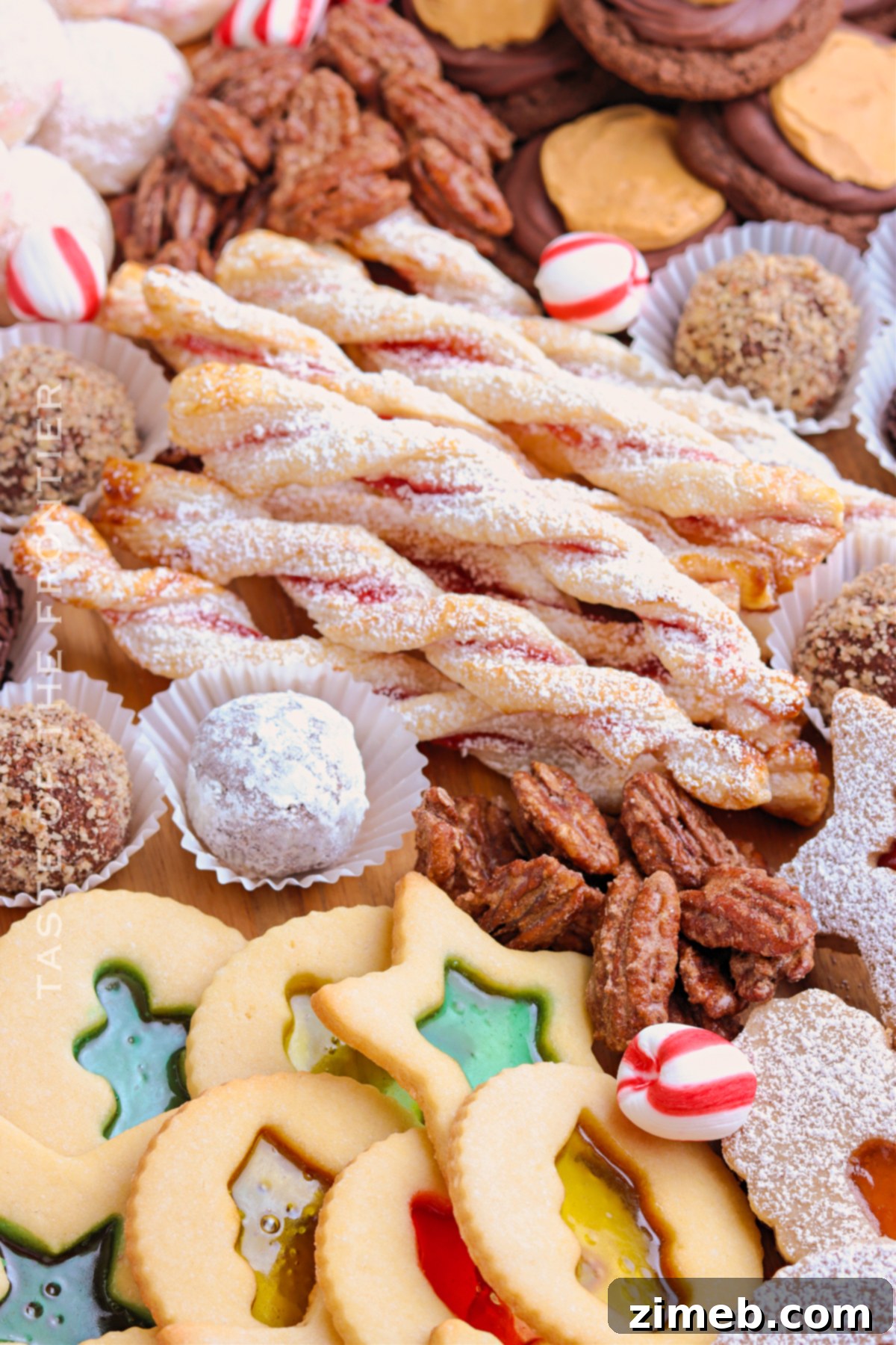 Festive Cookie Platter 3 Holiday snack board filled with an assortment of sweet treats and desserts