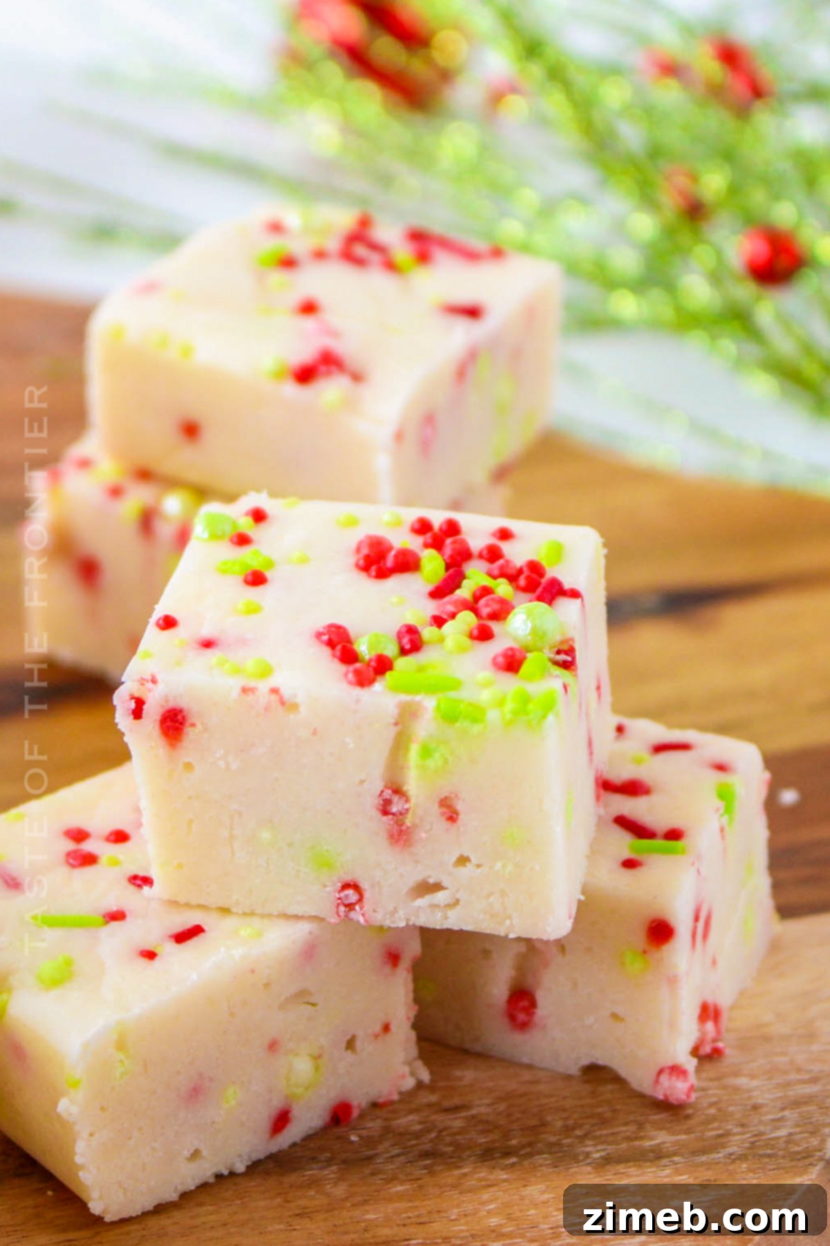 Decadent Christmas Cookie Fudge 16 holiday fudge with sprinkles arranged festively
