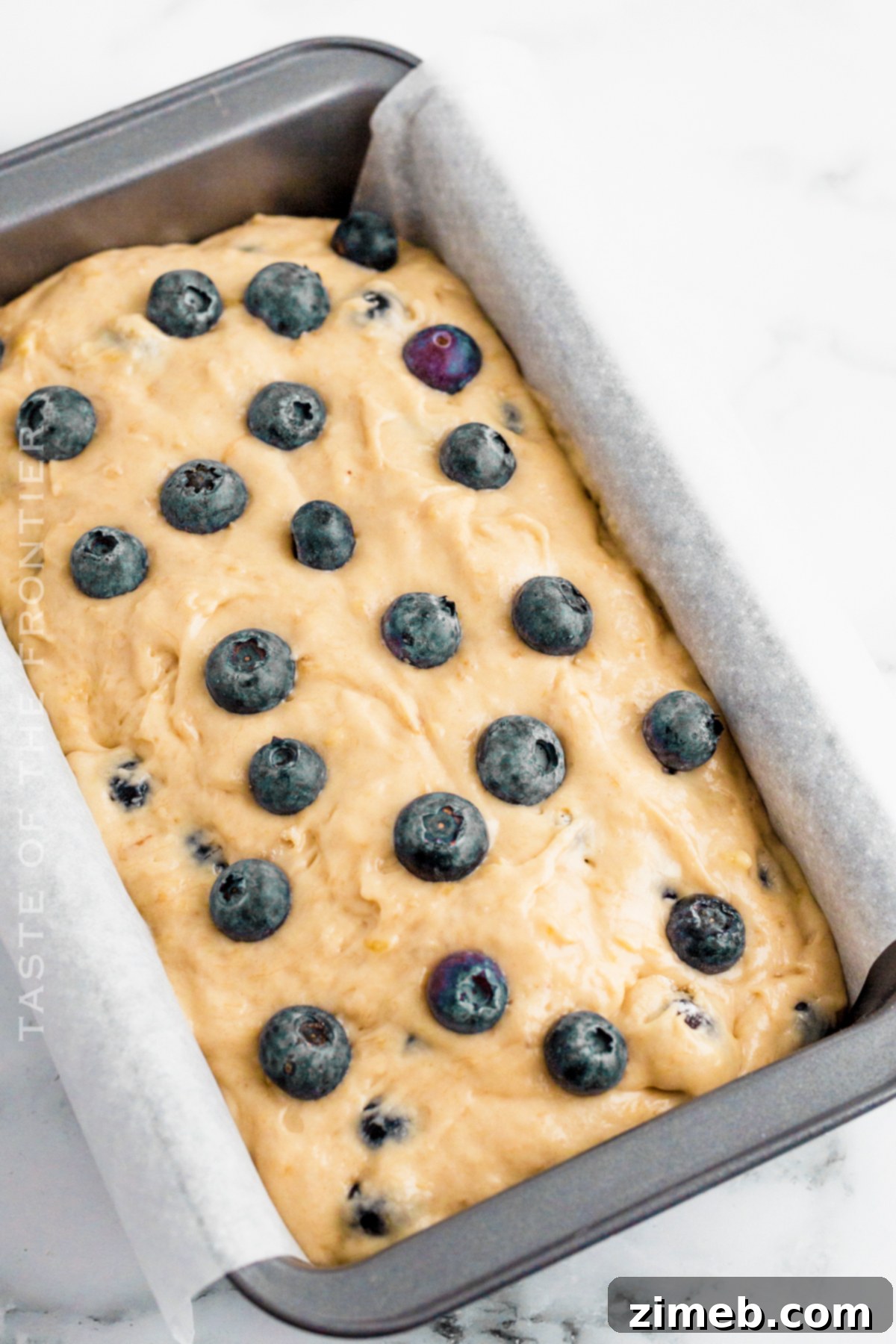 Golden Banana Blueberry Loaf 8 Banana blueberry bread batter ready to bake