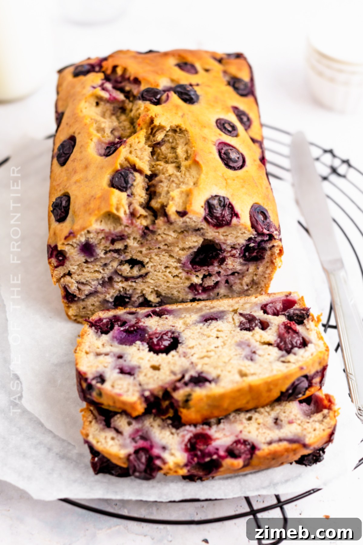 Golden Banana Blueberry Loaf 9 Recipe for Banana Blueberry Bread displayed with a baked loaf