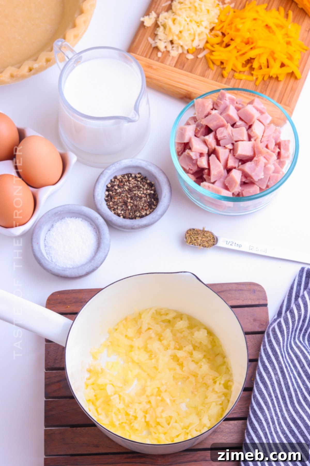 Golden Ham & Gruyere Quiche 5 how to make Ham and Cheese Quiche step by step