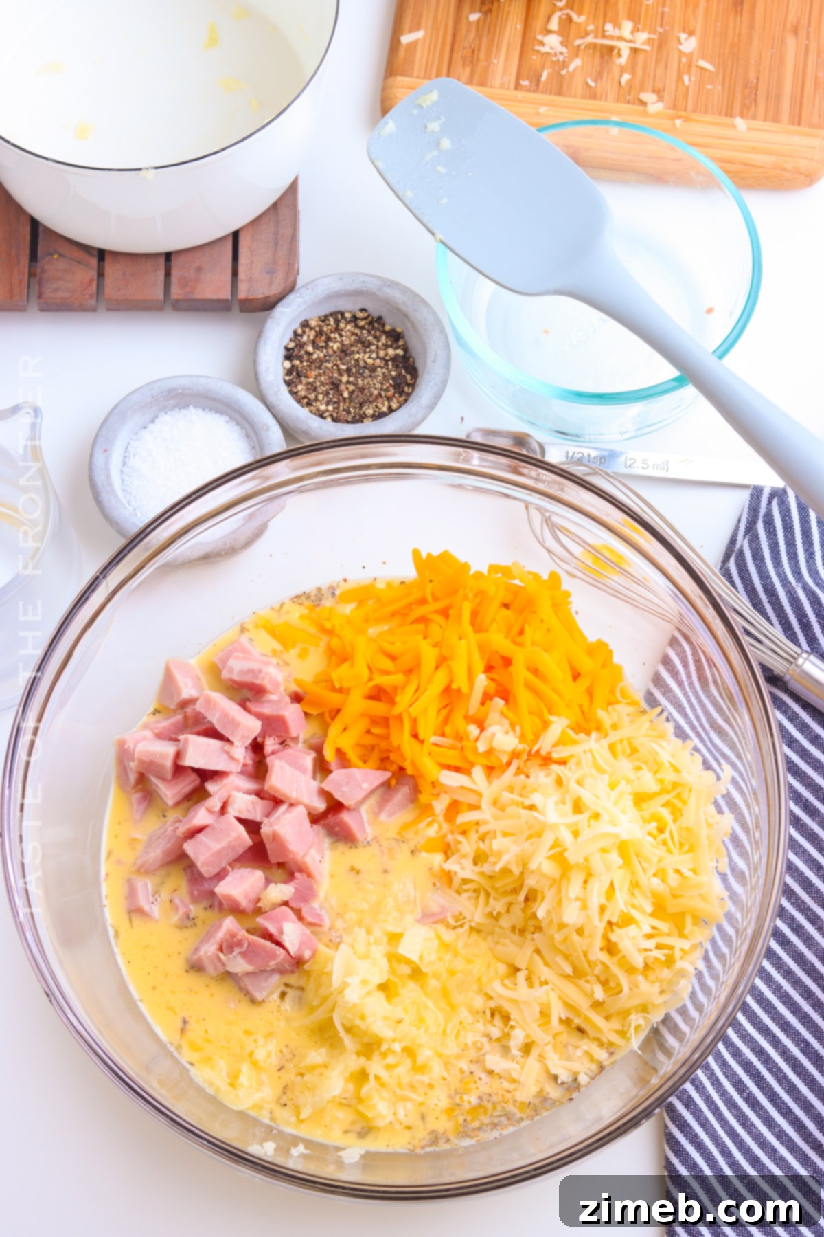 Golden Ham & Gruyere Quiche 7 ingredients to mix into ham and cheese quiche