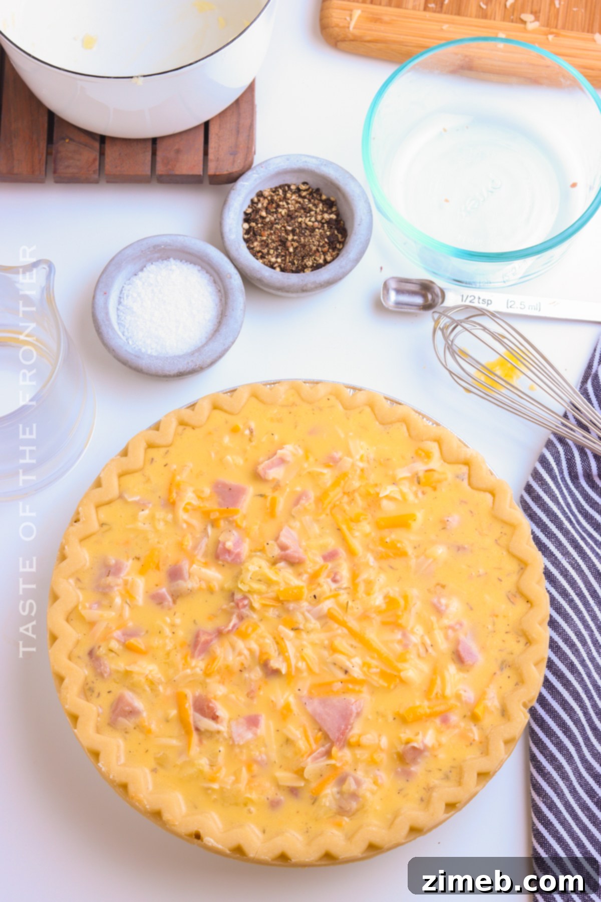 Golden Ham & Gruyere Quiche 8 ready to bake quiche in a pie dish