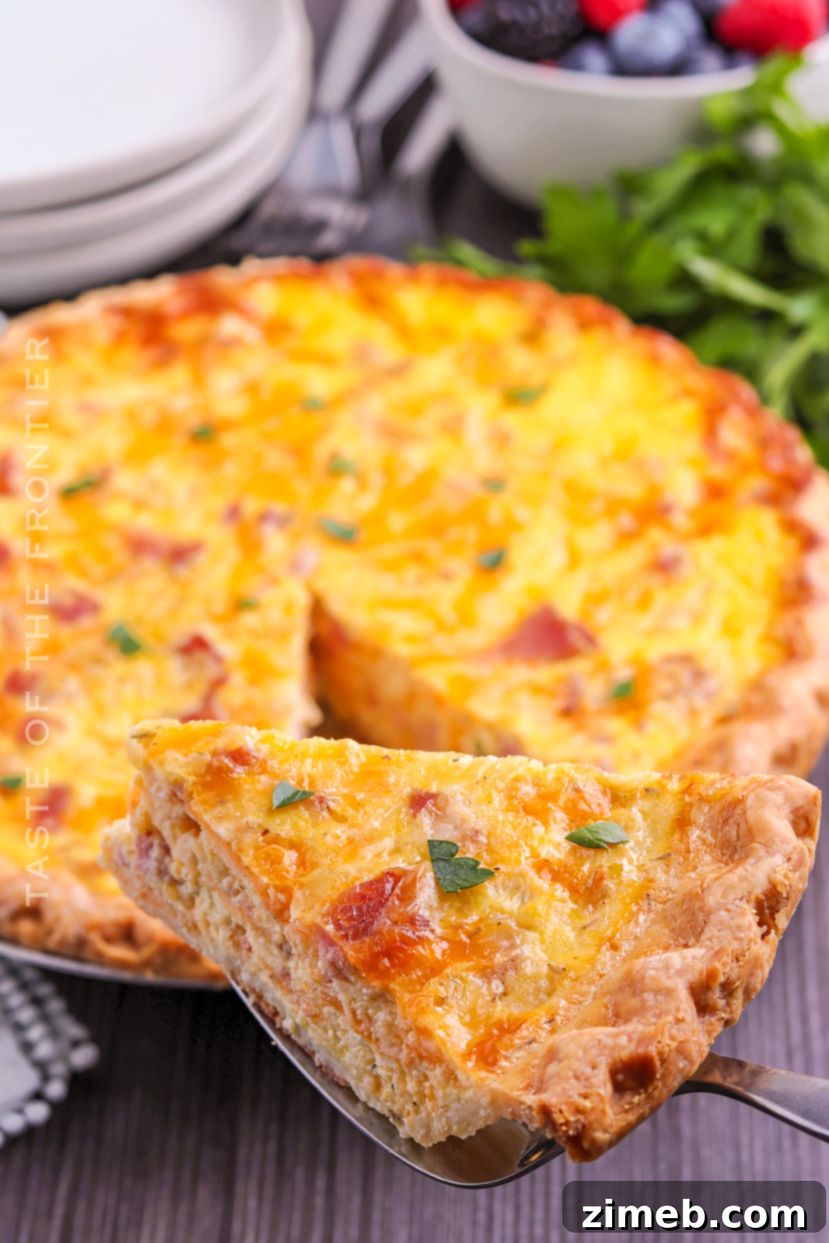 Golden Ham & Gruyere Quiche 9 hot savory breakfast recipe for ham and cheese quiche