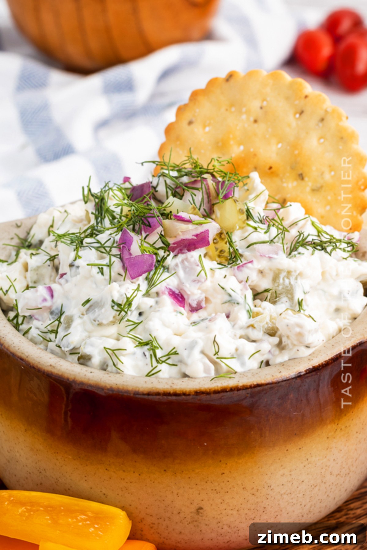 Zingy Dill Pickle Dip 2 Creamy dill pickle dip, a perfect game day party appetizer