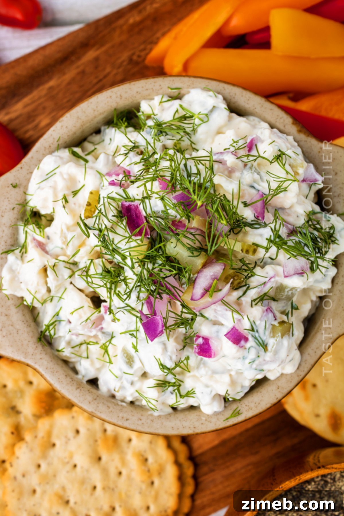 Zingy Dill Pickle Dip 16 Dill Pickle Dip served with crackers