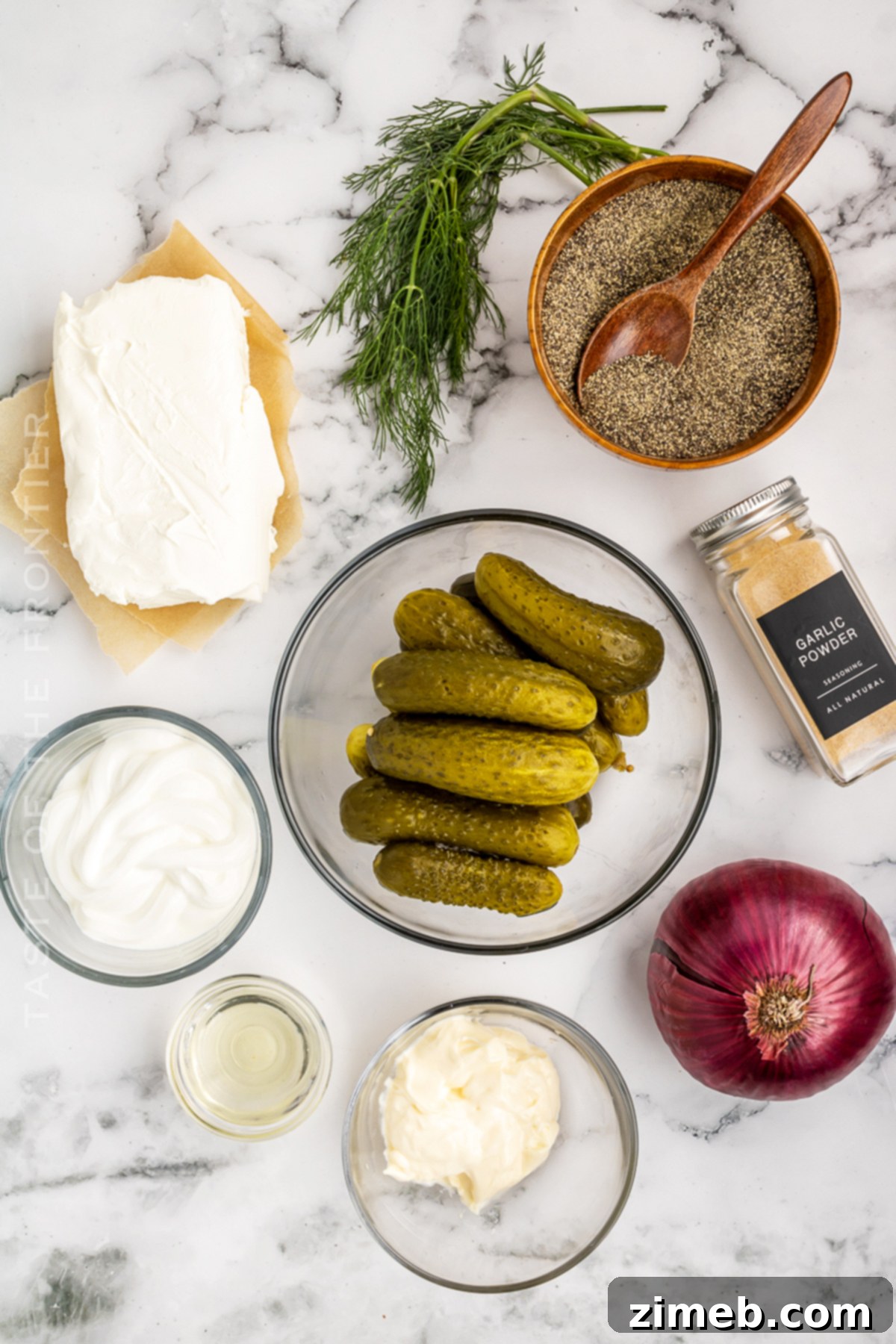 Zingy Dill Pickle Dip 4 Fresh ingredients for dill pickle dip