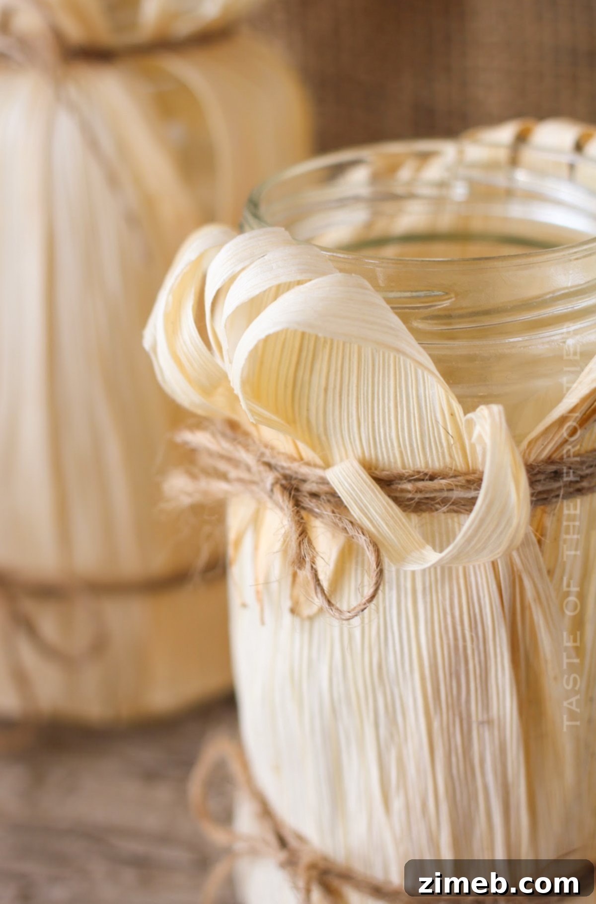Step-by-step tutorial image showing how to assemble corn husk luminaries