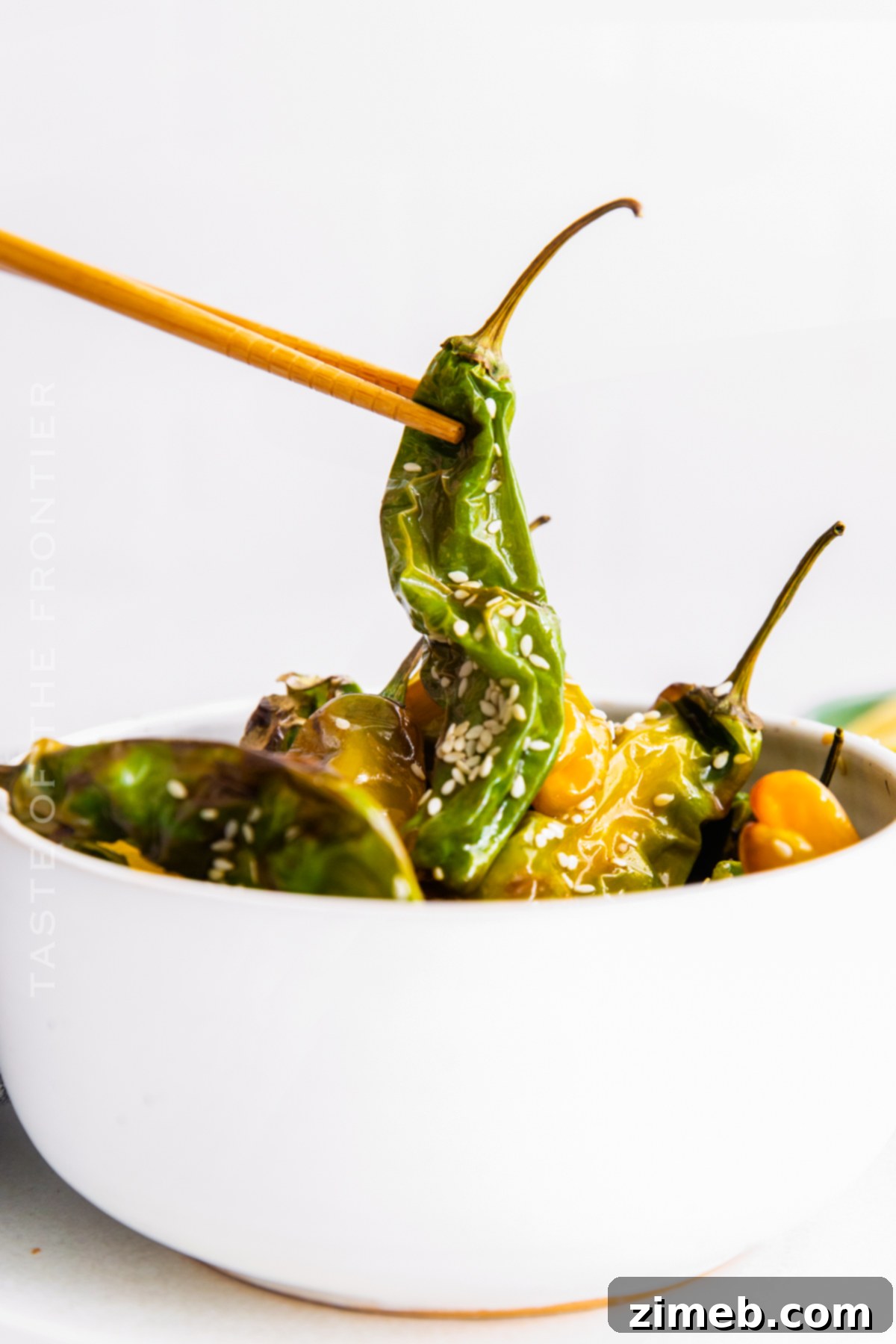 Blistered Air Fryer Shishito Peppers 15 Crispy Peppers snack served on a plate