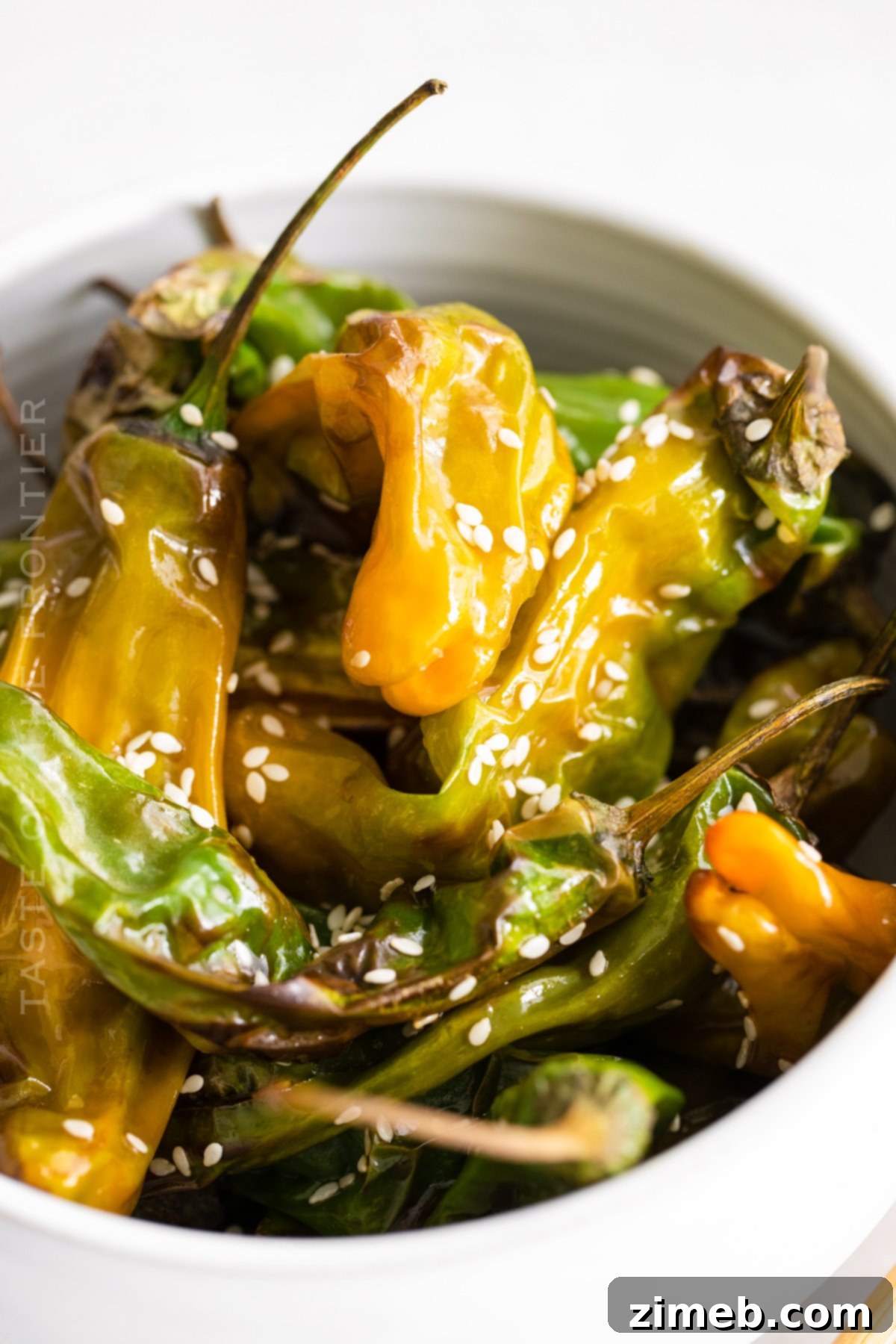 Blistered Air Fryer Shishito Peppers 16 Air Fryer Shishito Peppers, beautifully blistered