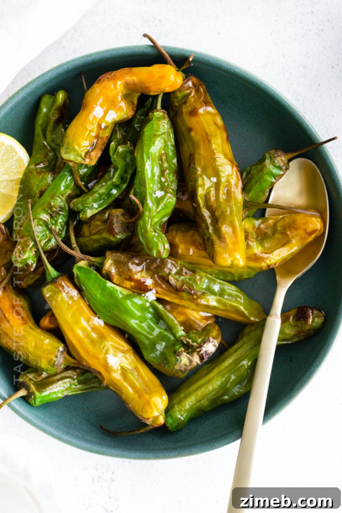 Blistered Air Fryer Shishito Peppers 3 Recipe for Air Fryer Shishito Peppers, showing finished dish