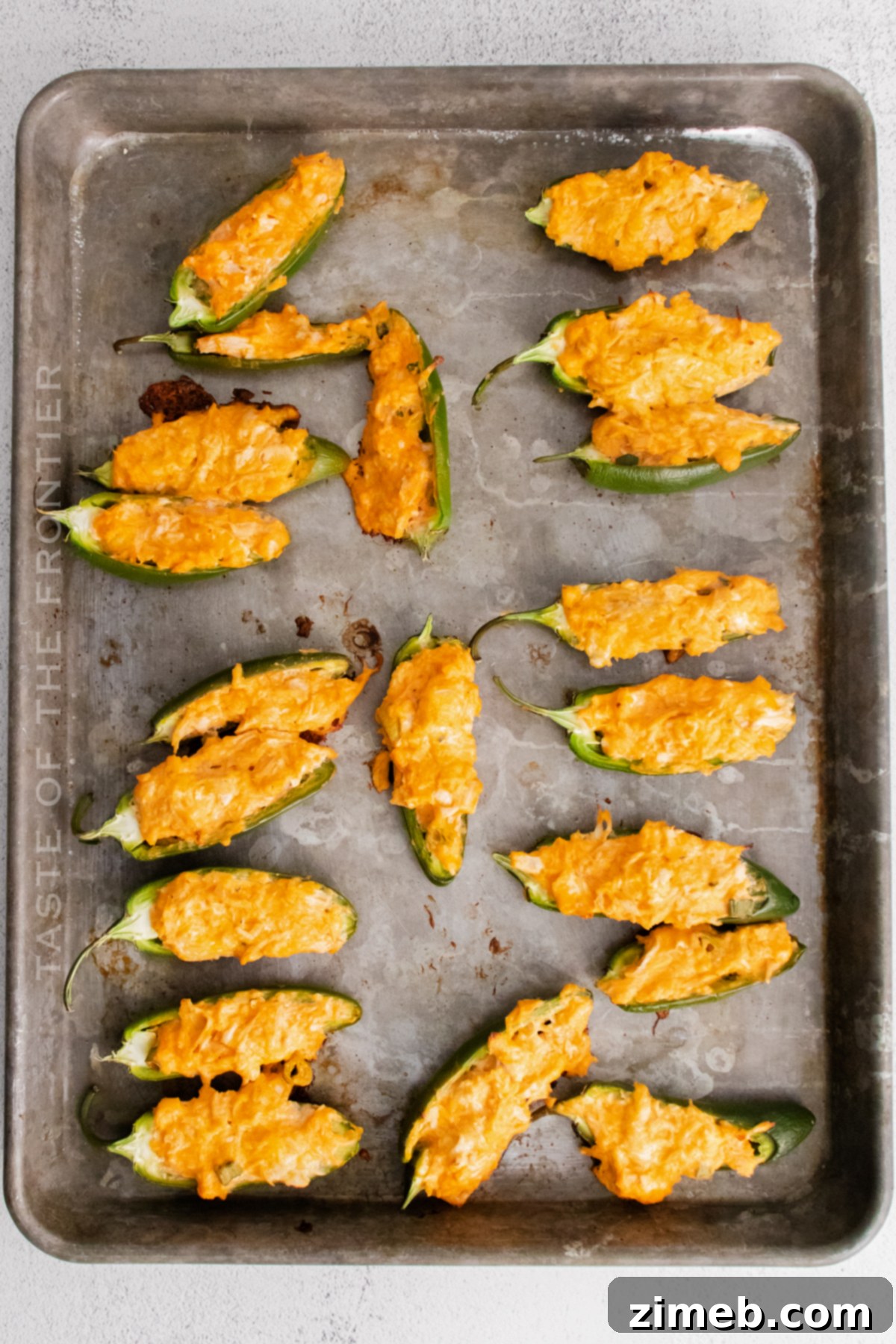 Freshly cooked Baked Jalapeno Poppers, hot and bubbly