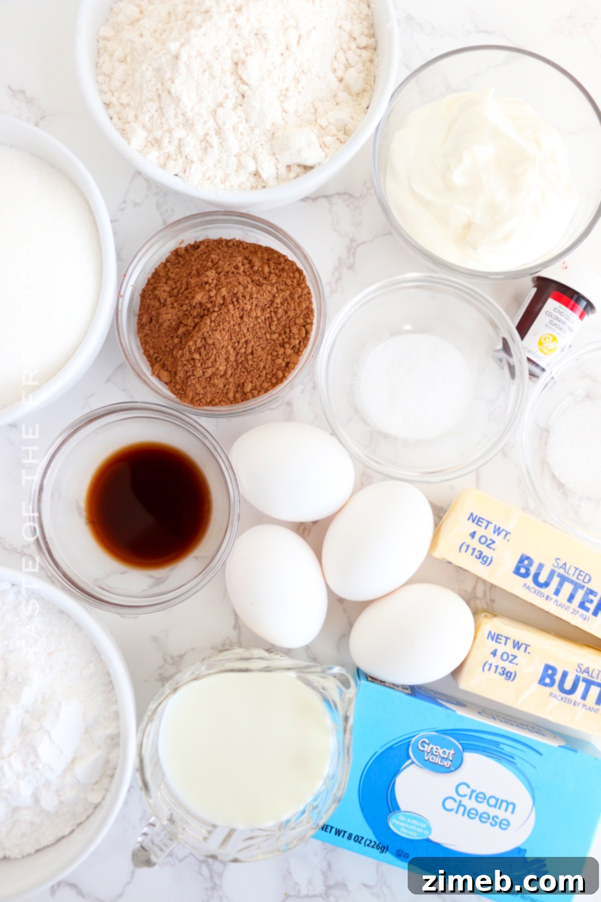 ingredients for homemade Red Velvet Cake
