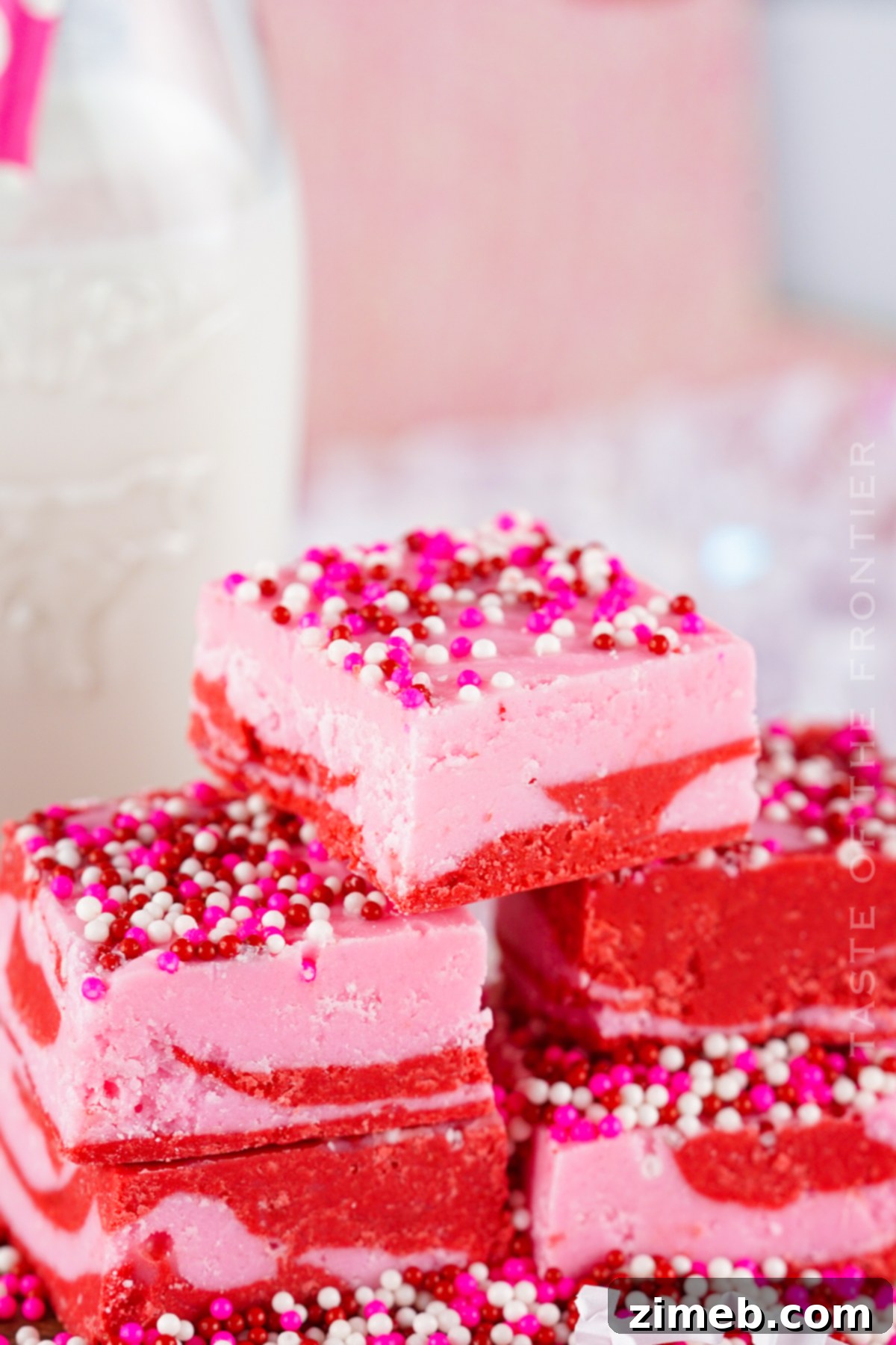 Homemade Strawberry Fudge with beautiful red and pink swirls
