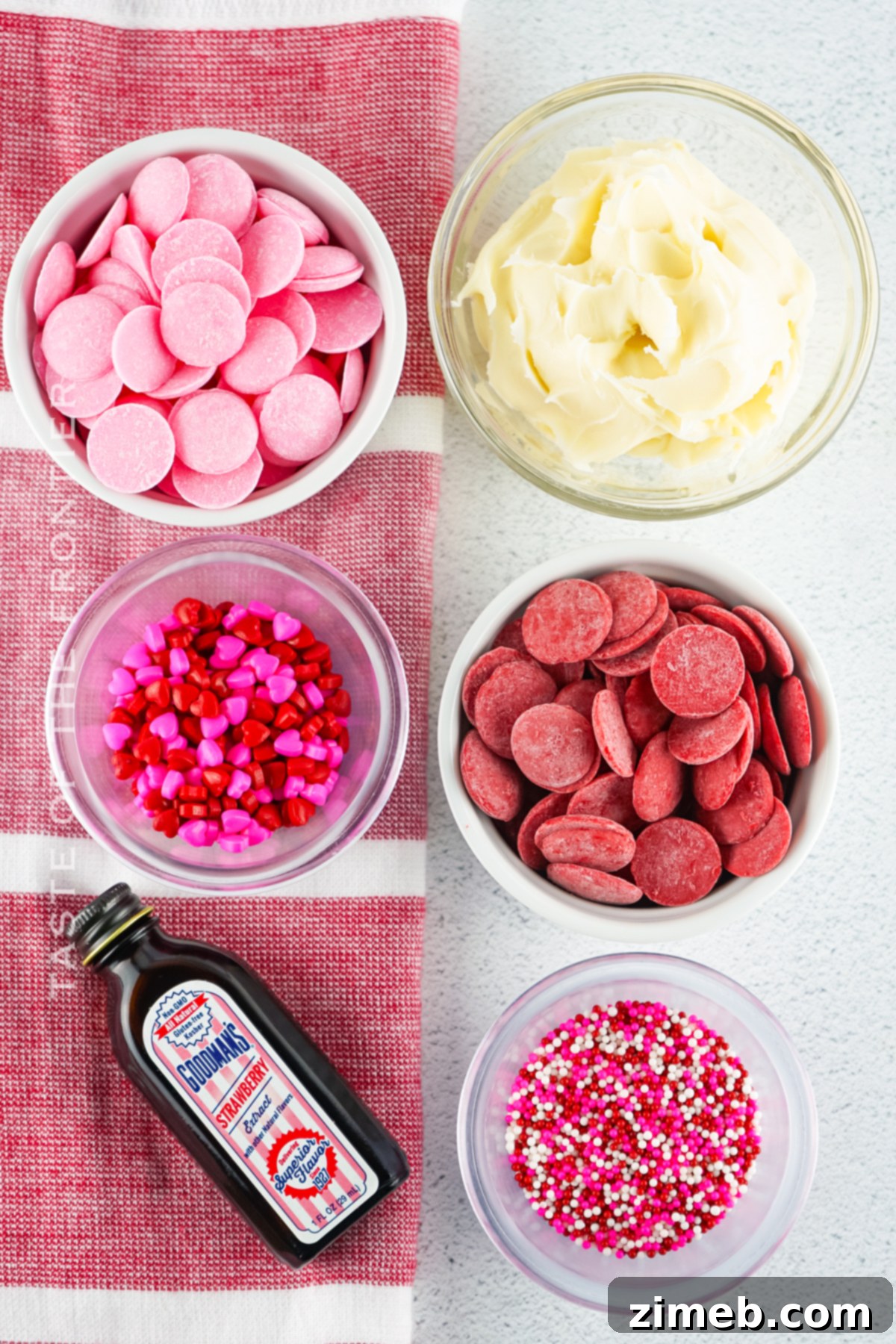 Ingredients laid out for Easy Strawberry Fudge