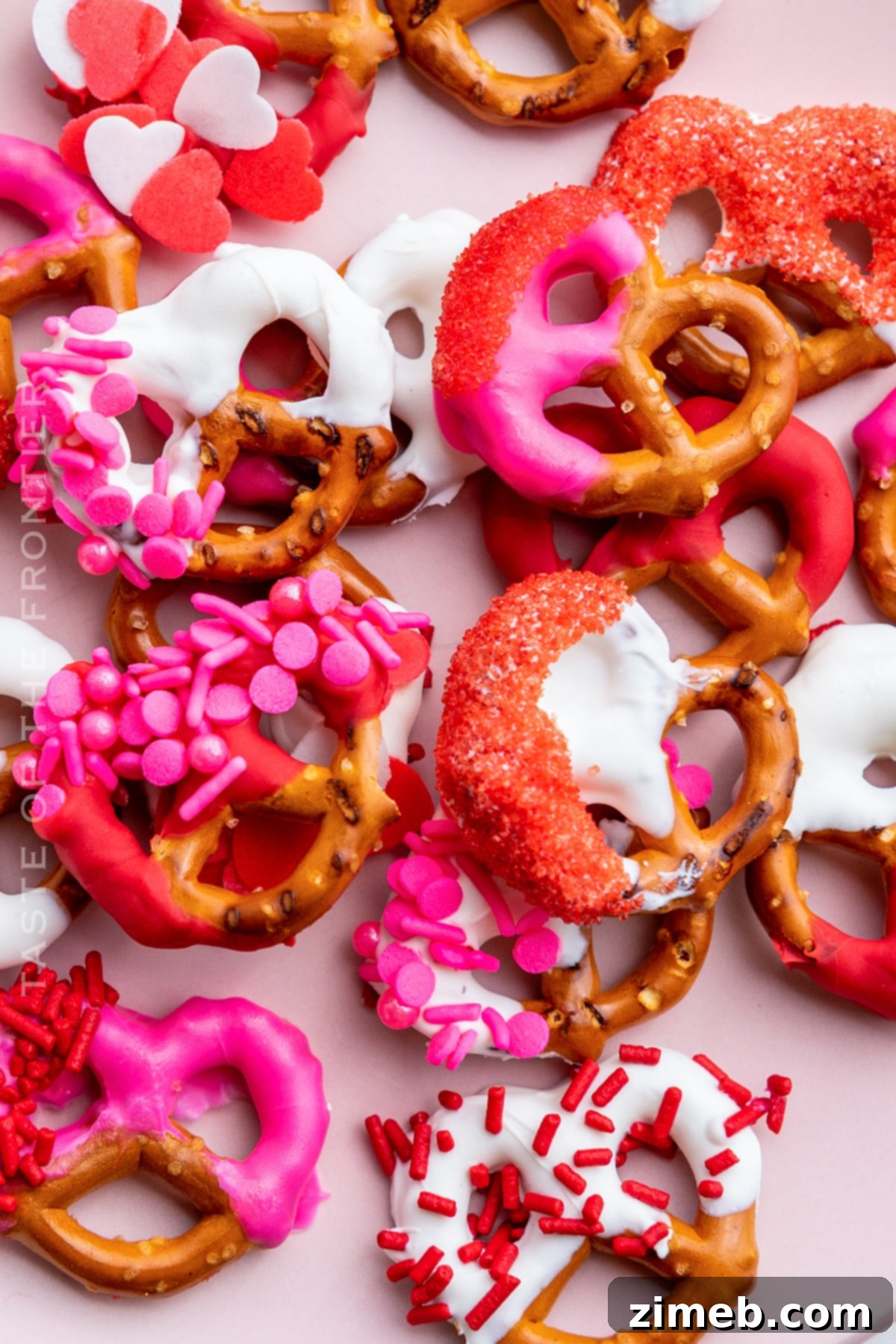 Sweetheart Pretzels 2 no bake treats for Valentine's day, featuring colorful Valentine's Day Pretzels