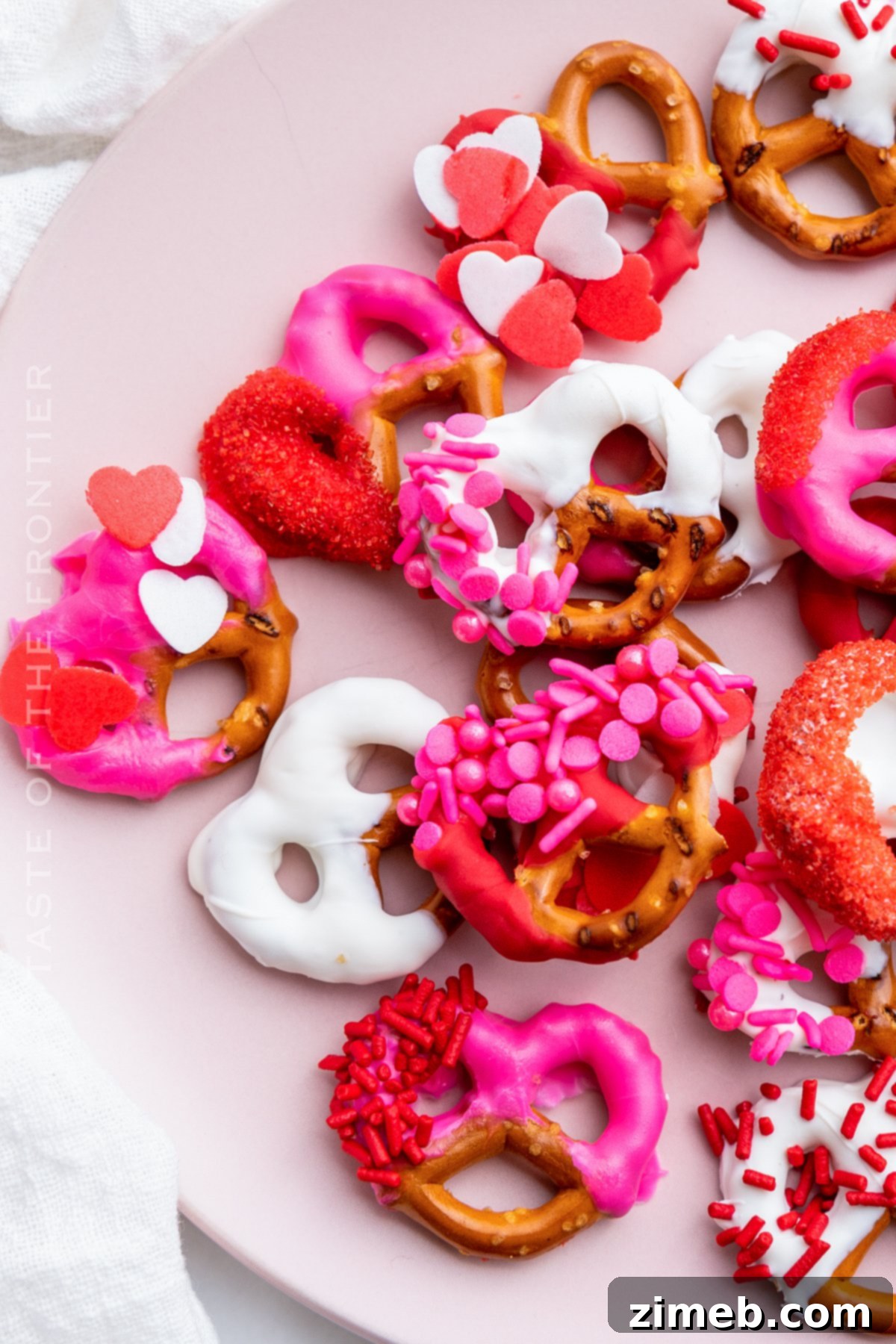 Sweetheart Pretzels 15 sprinkles with chocolate, ready for Valentine's Day Pretzels