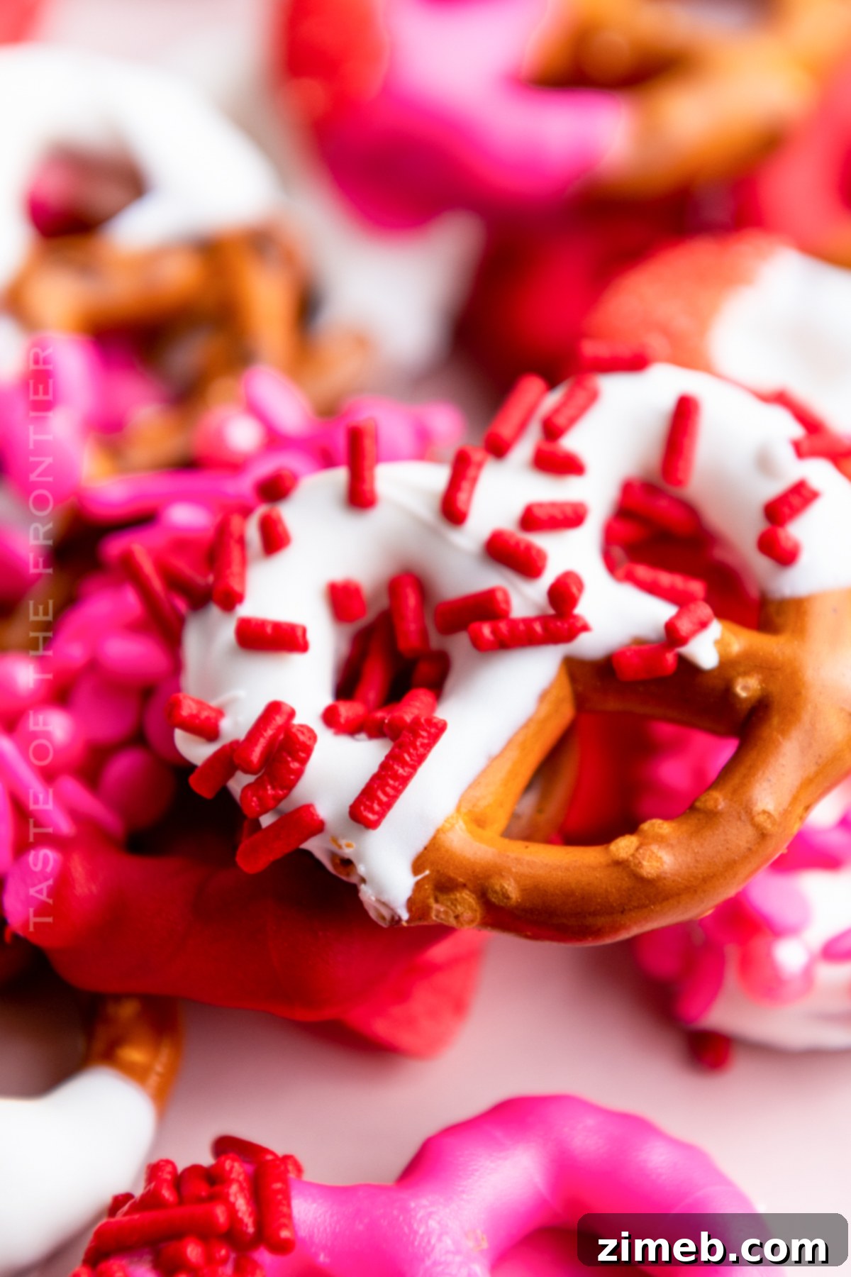 Sweetheart Pretzels 9 chocolate on pretzels with festive sprinkles