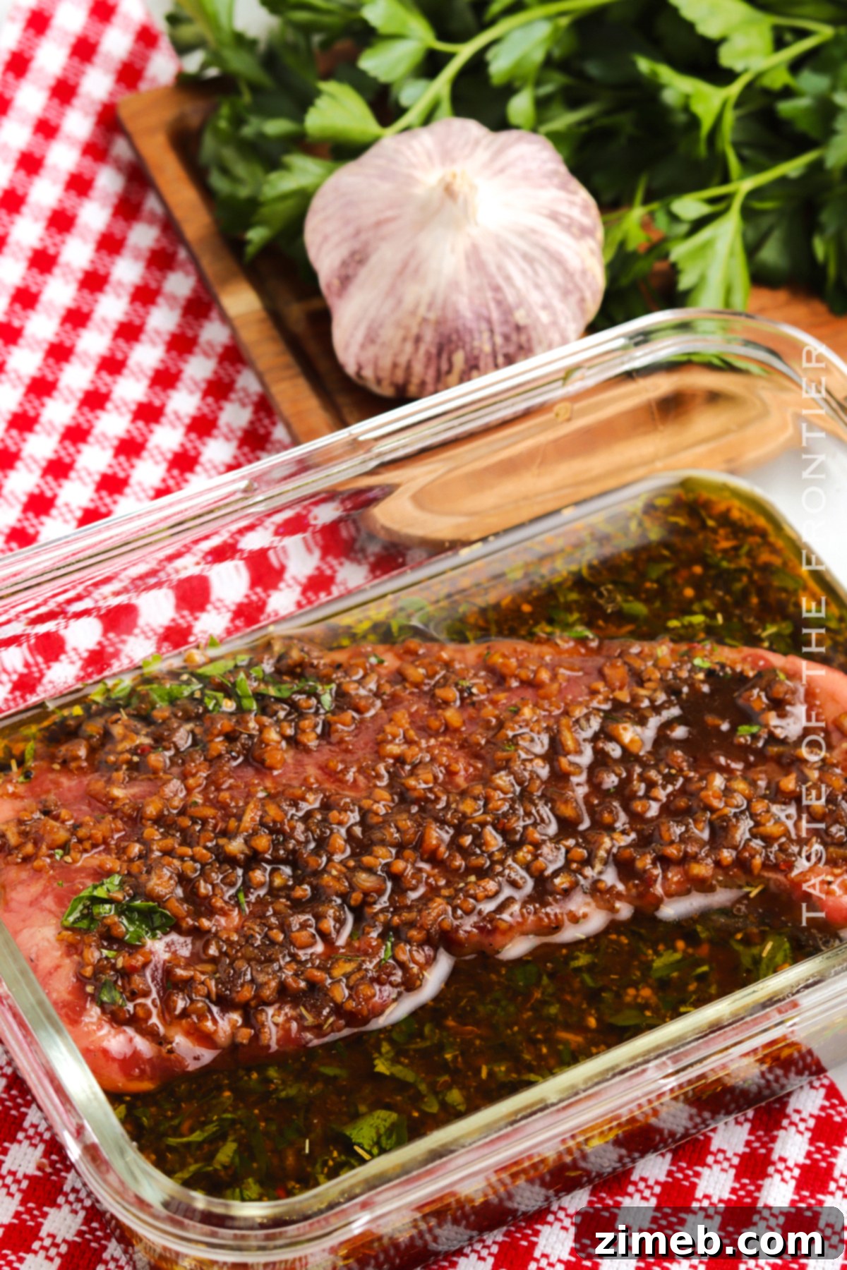 The Only Steak Marinade You'll Ever Need 15 Raw beef in marinade, ready for cooking