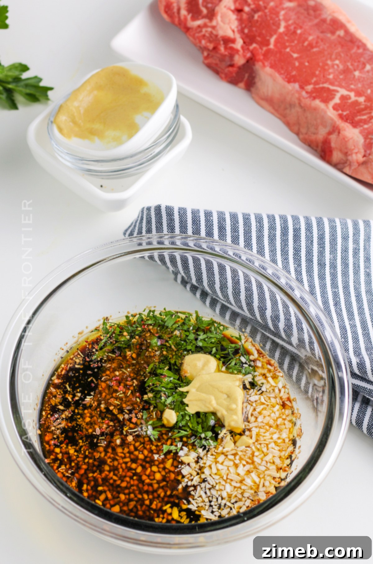 The Only Steak Marinade You'll Ever Need 5 Hands pouring The Best Steak Marinade over raw steak