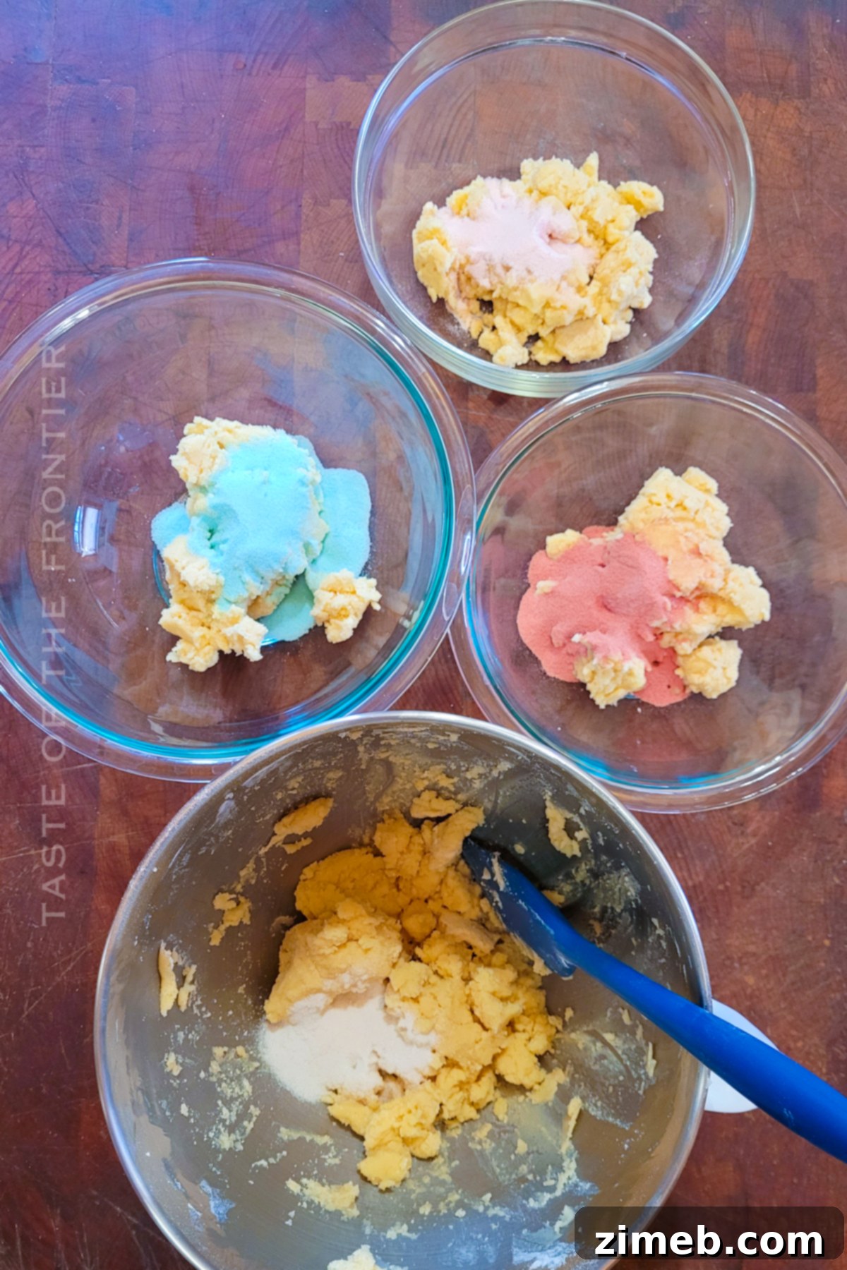 Vibrant Gelatin Treats 6 tinting the dough with gelatin powder