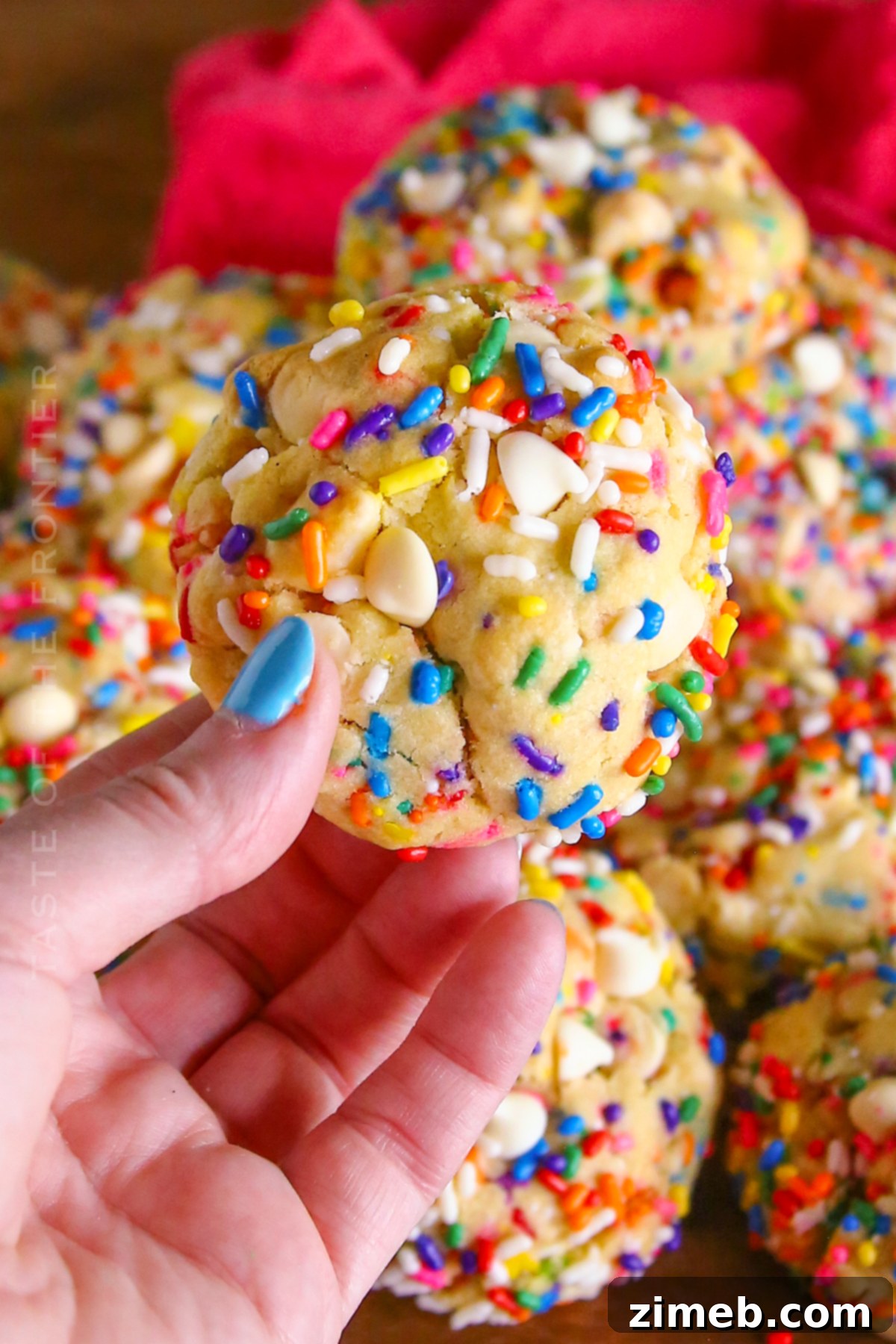 Delicious birthday cake cookies with colorful sprinkles on a cooling rack.