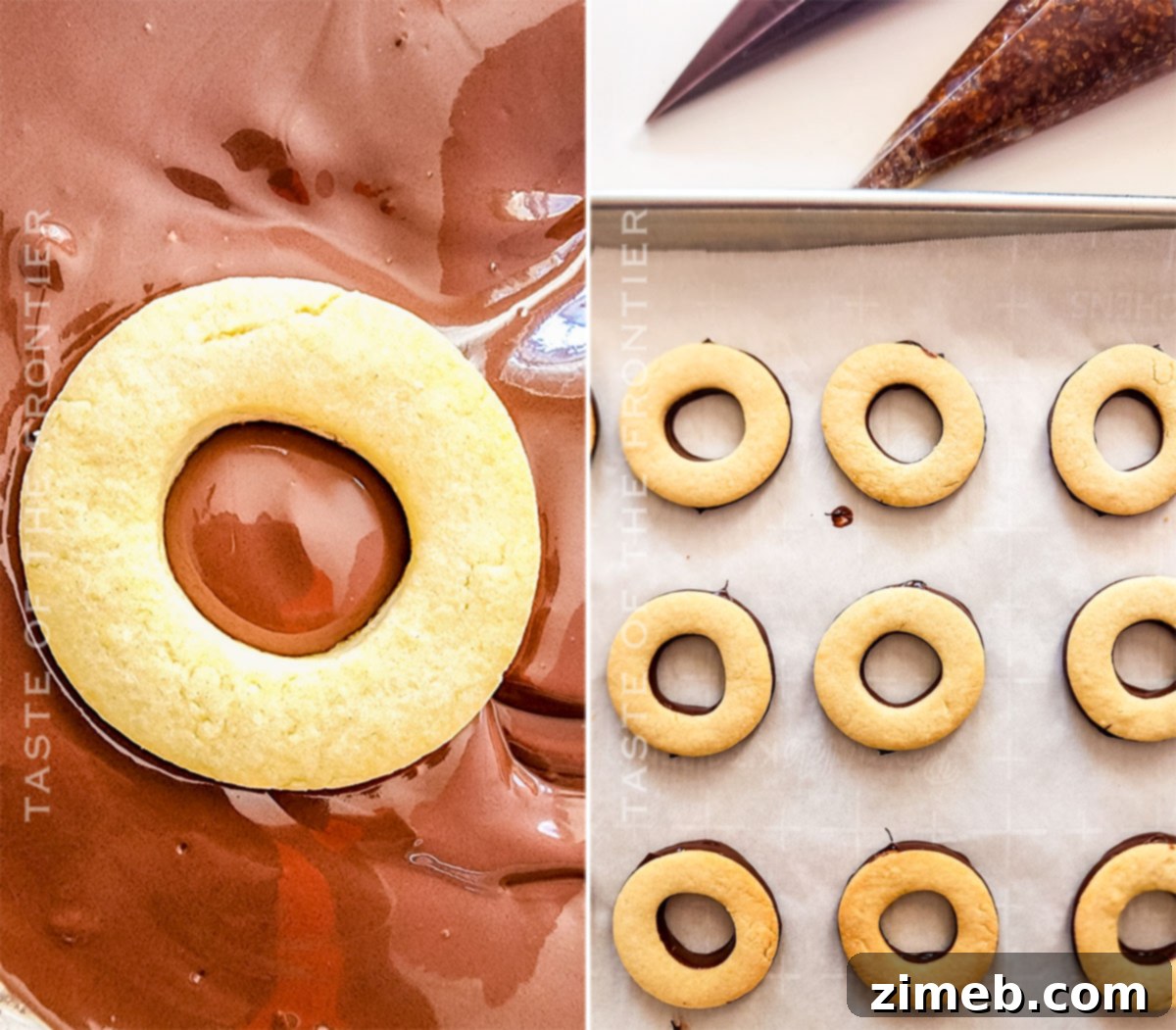 Applying chocolate coating to the bottom of copycat Samoa cookies