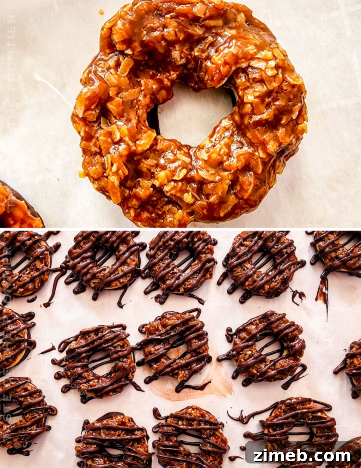 Finishing touches: Decorating homemade Samoas with chocolate drizzle