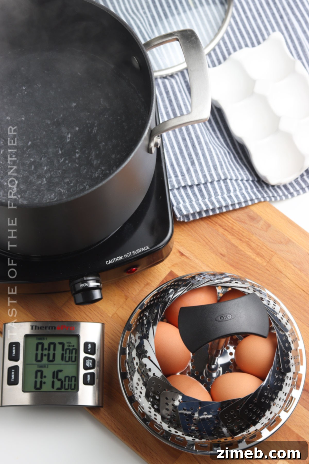 steaming eggs on the stovetop