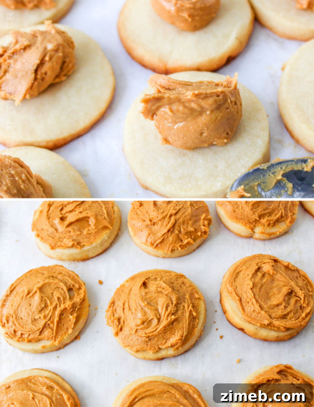Assembling homemade Tagalong cookies with peanut butter and chocolate