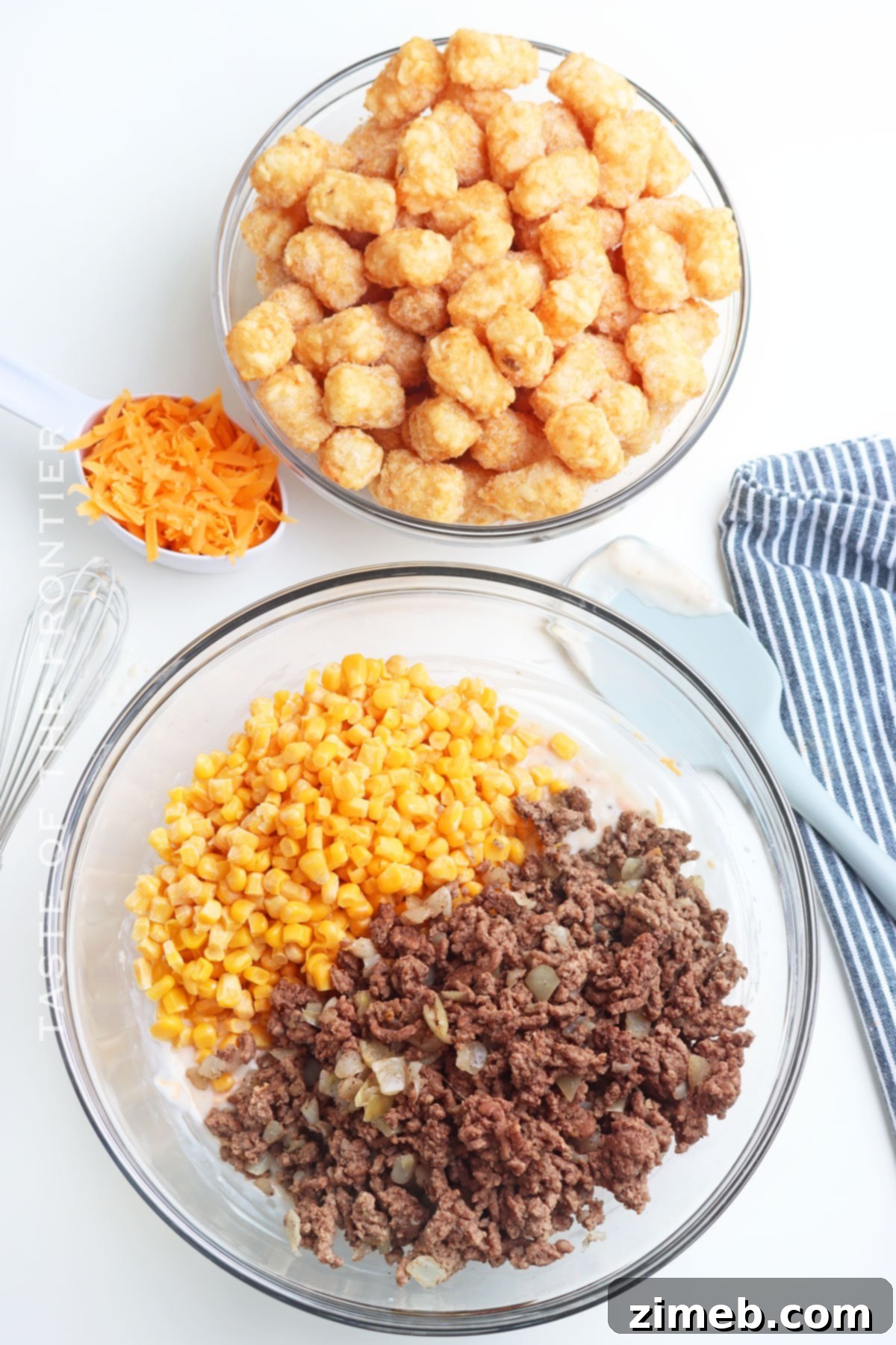 Step-by-step process how to make Tater Tot Casserole