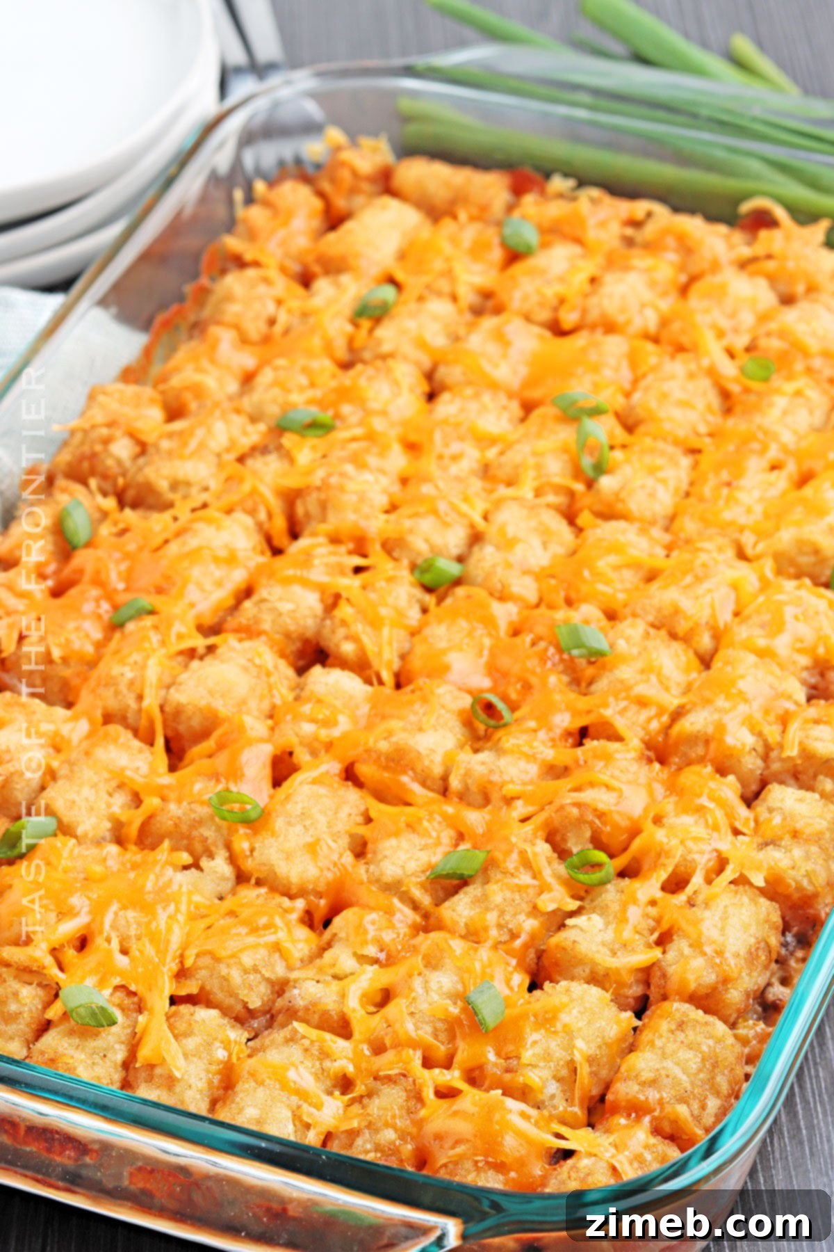 Comfort food Tater Tot Casserole dinner ready to serve