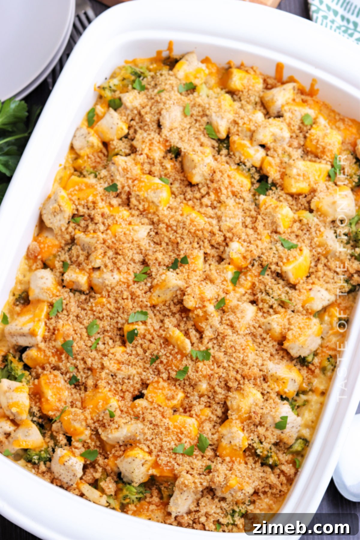 Hearty Chicken Broccoli Bake 2 Hearty chicken broccoli dinner casserole with creamy sauce and melted cheese