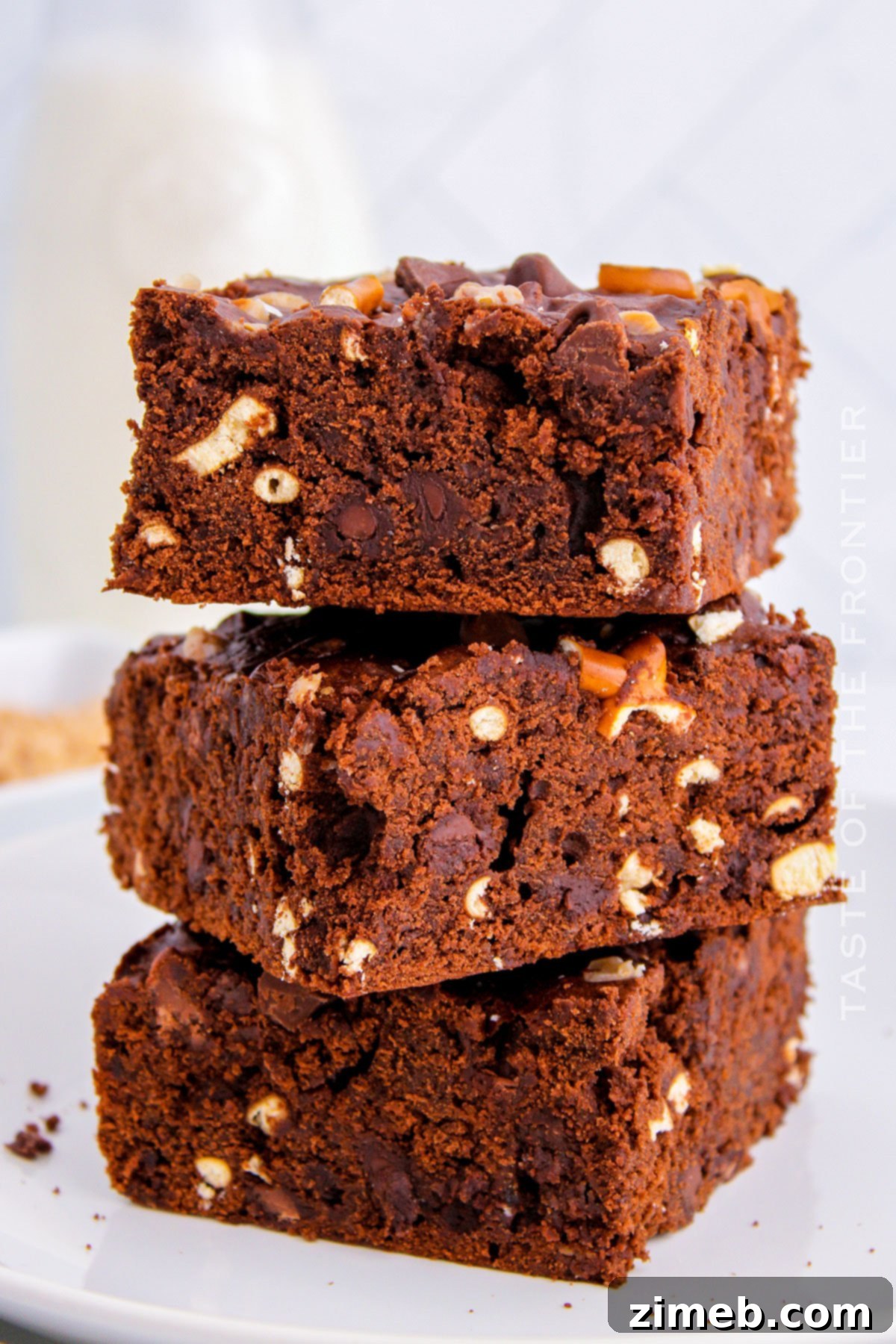 Everything Brownies 2 stack of pretzel brownies