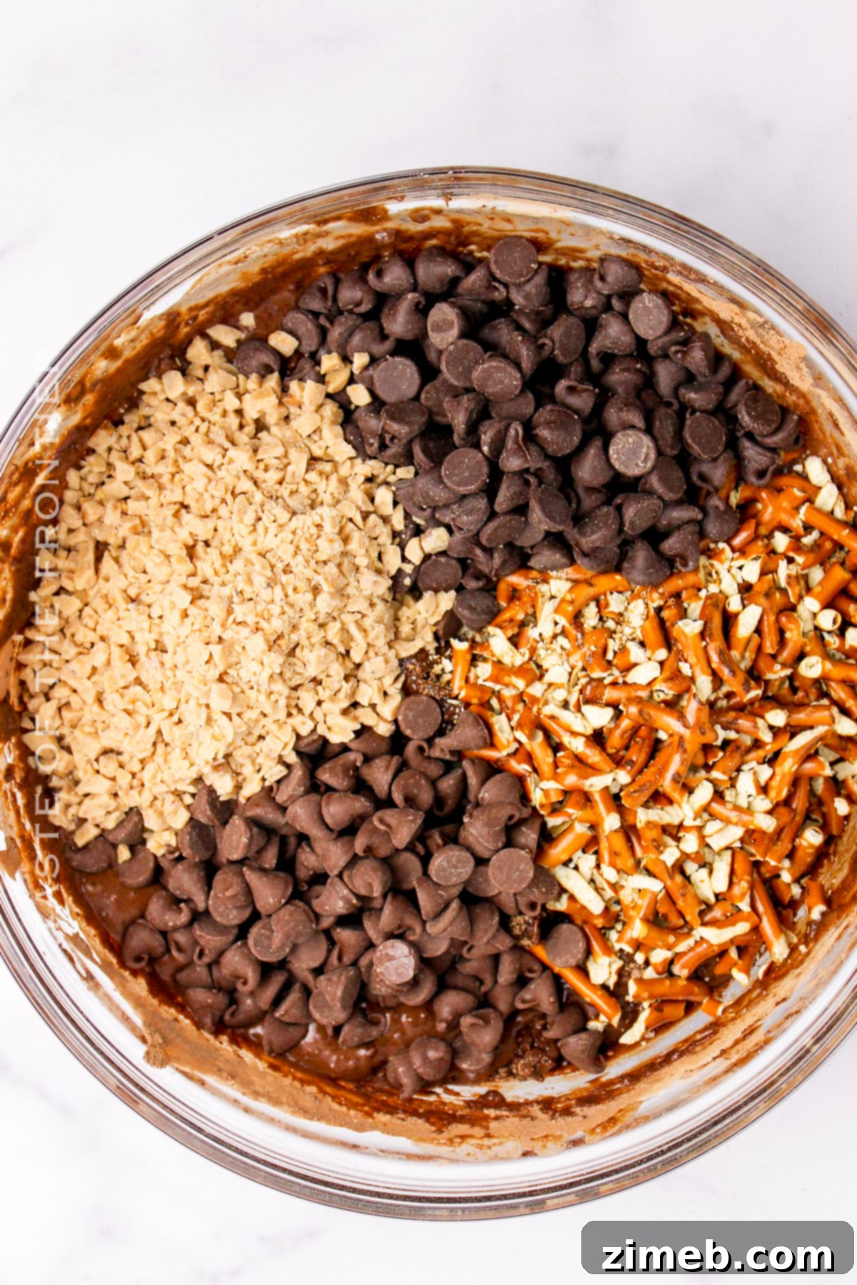 Everything Brownies 6 chocolate chips, toffee, pretzels, and dark chocolate chips