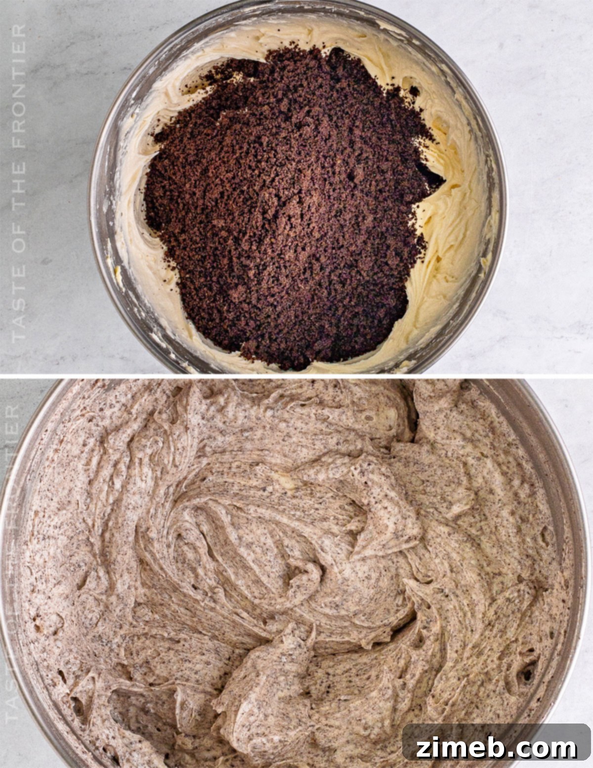 Monochrome Ripple Cake 7 Decadent Oreo Cream Cheese Frosting texture.