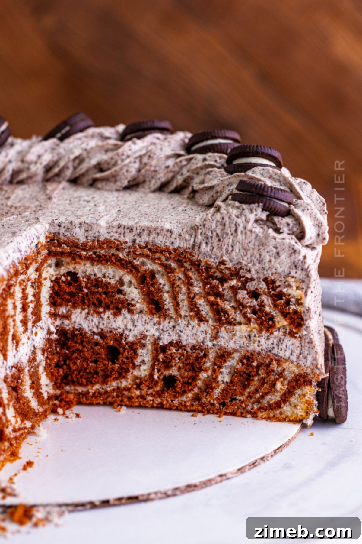 Monochrome Ripple Cake 9 Close-up of a perfectly baked Zebra Cake.