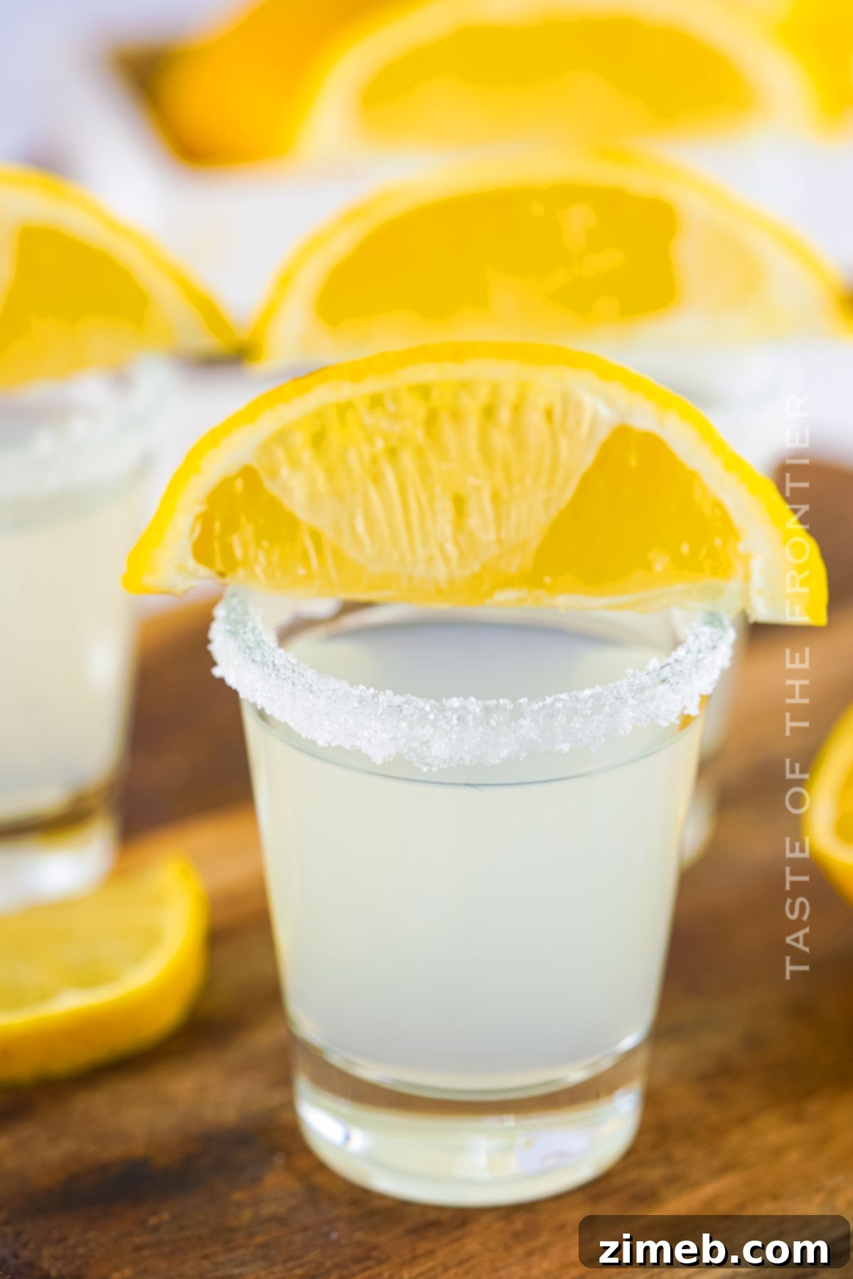 A collection of perfectly prepared Lemon Drop Shots, garnished with lemon wedges, ready for a toast.