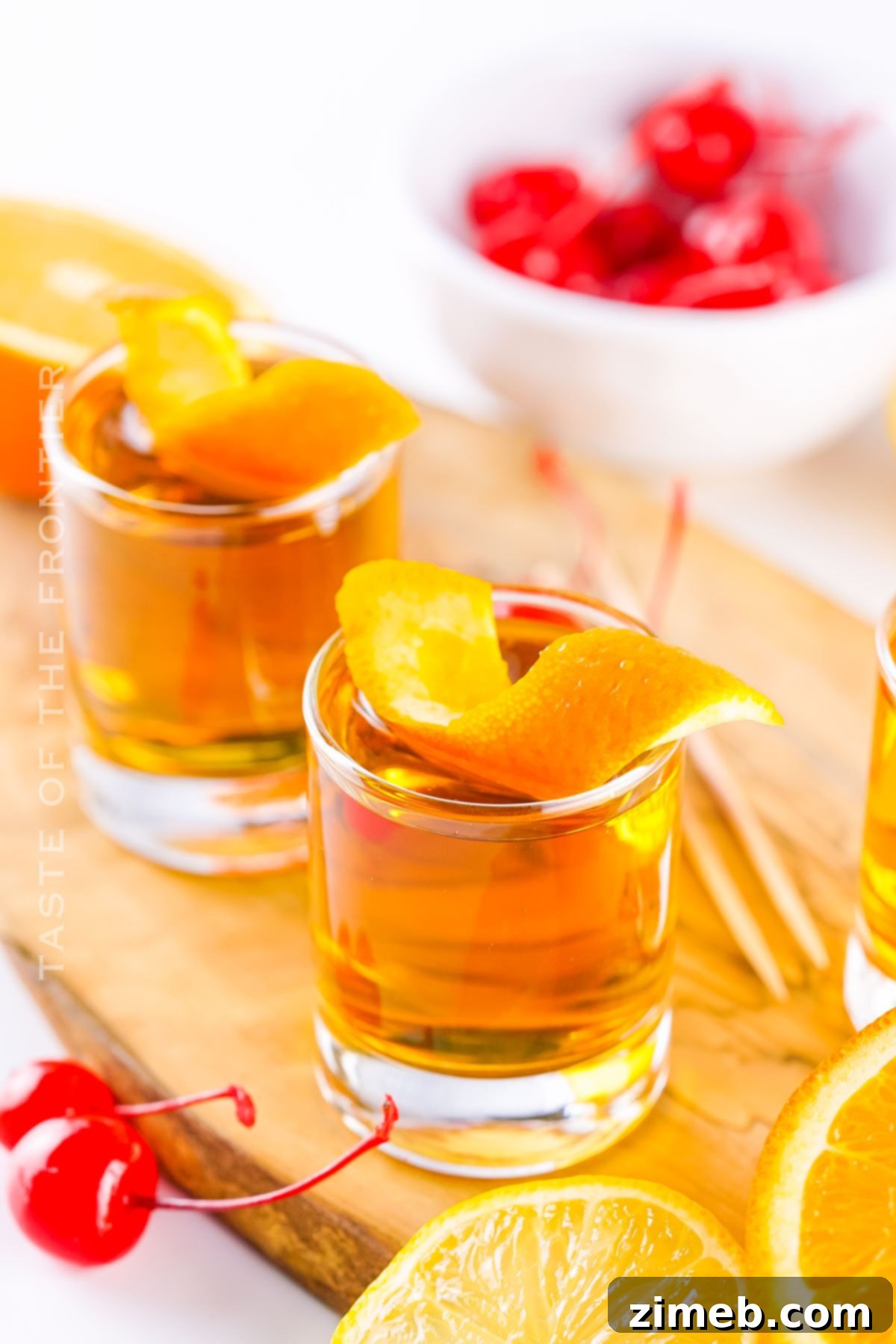 Three Amigos Shots 2 Classic whiskey cocktail shots ready for a party